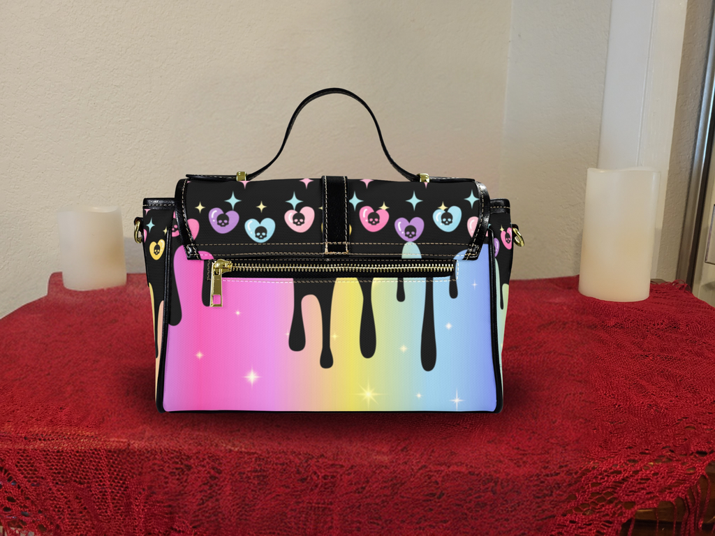 Pastel Goth Rainbow Skull Crossbody Bag | Drippy Skull Waterproof Canvas Satchel Purse