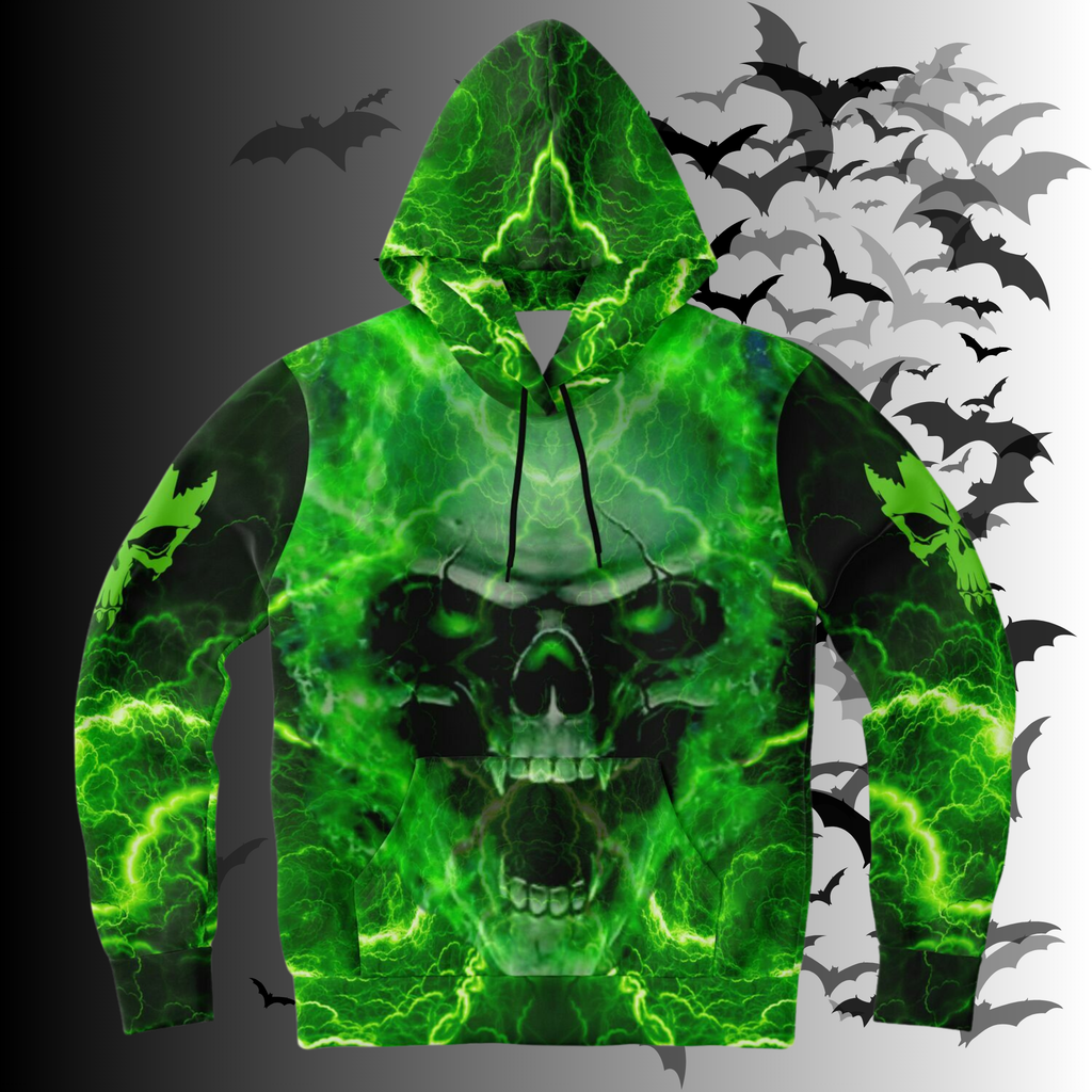 Green Flame Skull All Over Print Hoodie