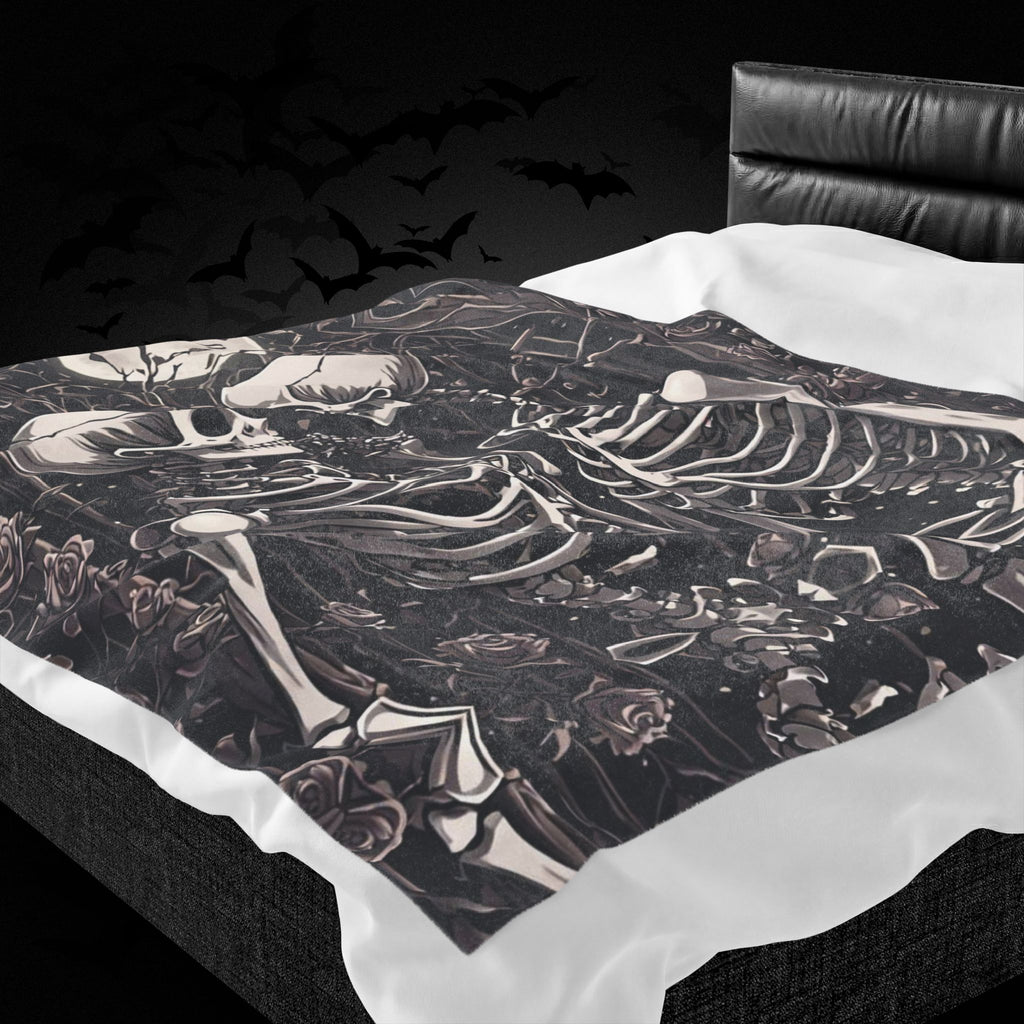 Gothic Skeletons in Love Throw Blanket — Dark Romance Valloween Decor