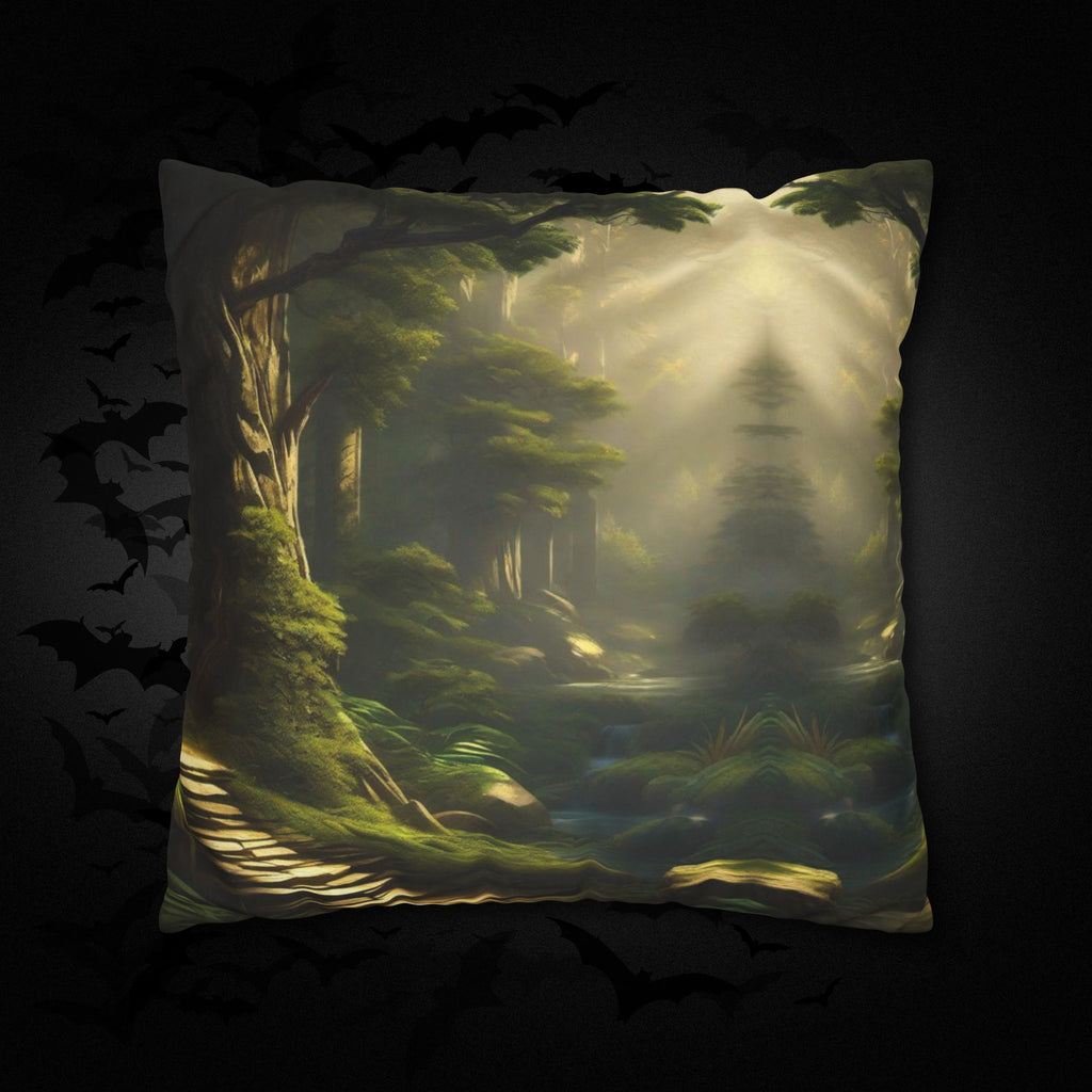 Mystical Forest Throw Pillow — Dark Cottagecore Woodland Home Decor