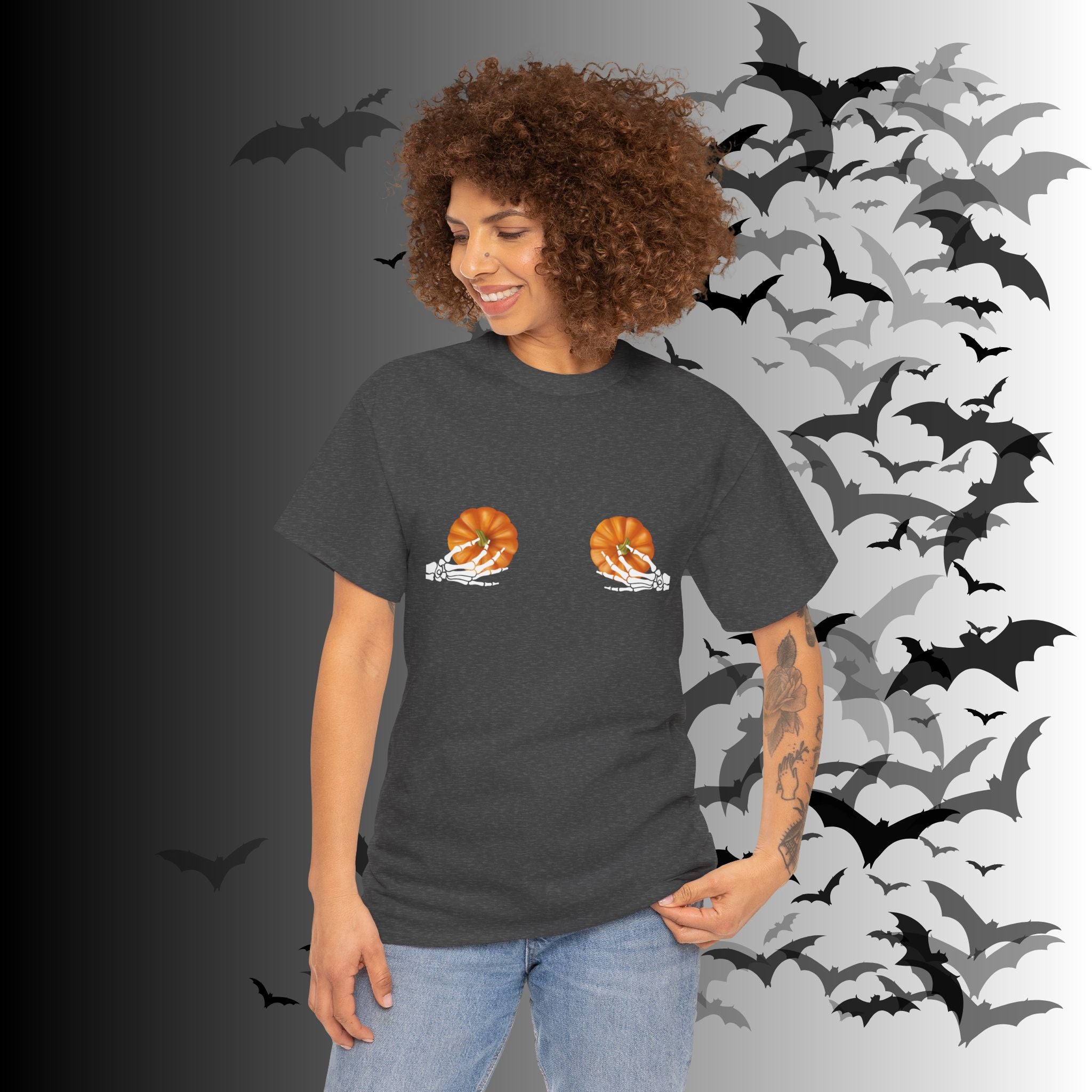 Skeleton Hands Pumpkin Halloween T-Shirt — Funny Spooky Season Tee