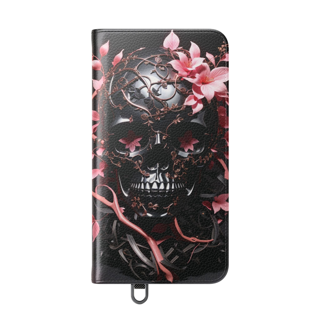 Pink Pastel Goth Skull Flip Wallet Phone Case - Skull Wallet Case for Samsung iPhone - Gothic Style Skull Wallet Phone Cases