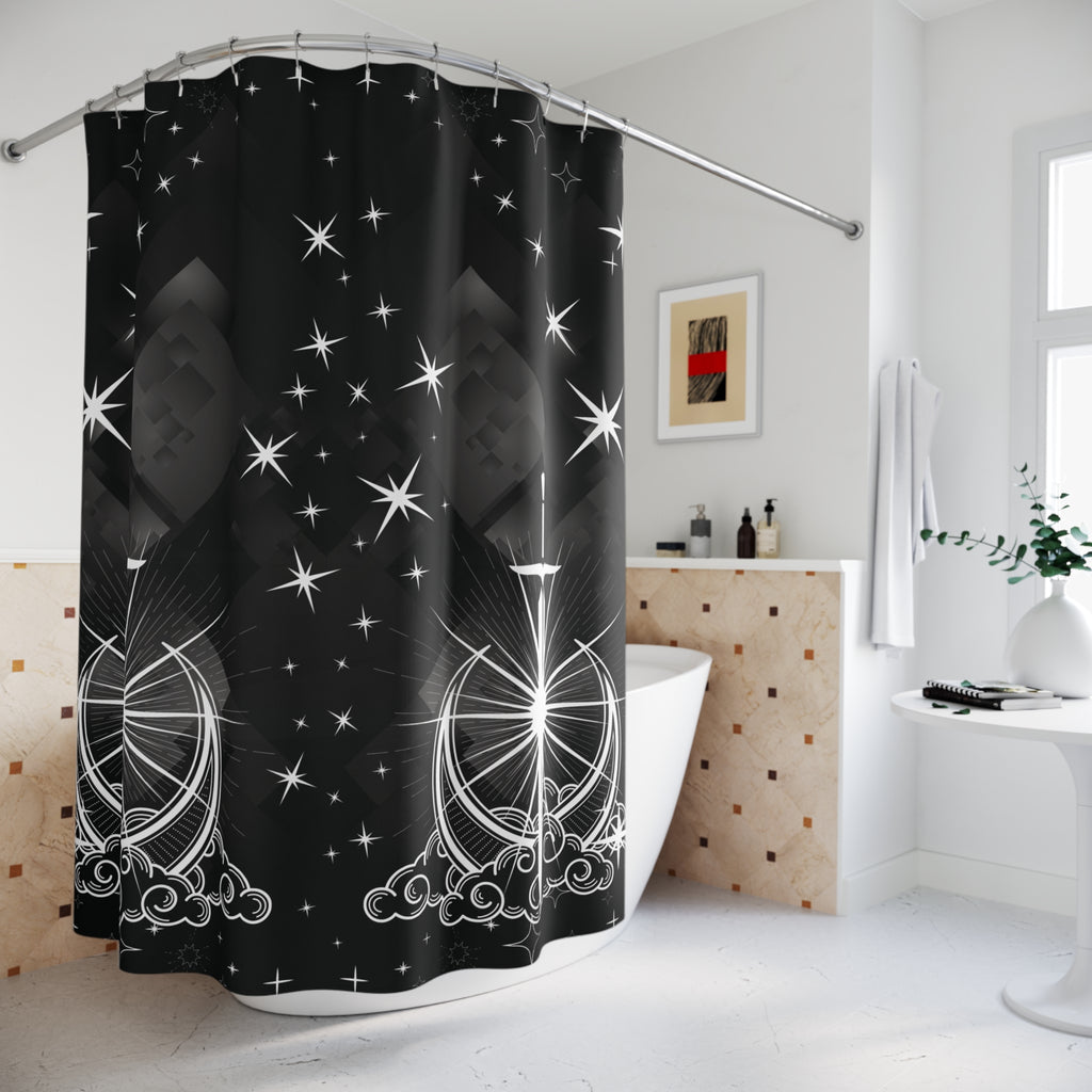 Celestial Sword Shower Curtain — Gothic Fantasy Moon Bathroom Decor