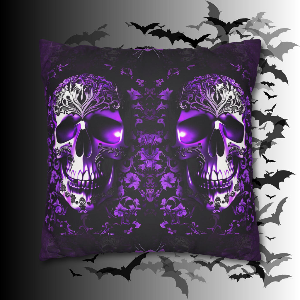 Purple Gothic Skull Throw Pillow — Damask Dark Home Decor