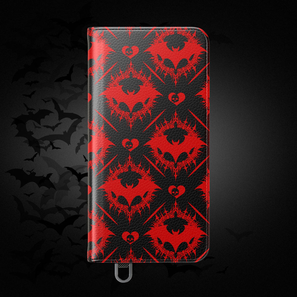 Gothic Bat Wallet Flip Case - Elegant Goth Phone Wallet - Bat Pattern Flip Case - Gothic Phone Case - Stylish Wallet Phone Case