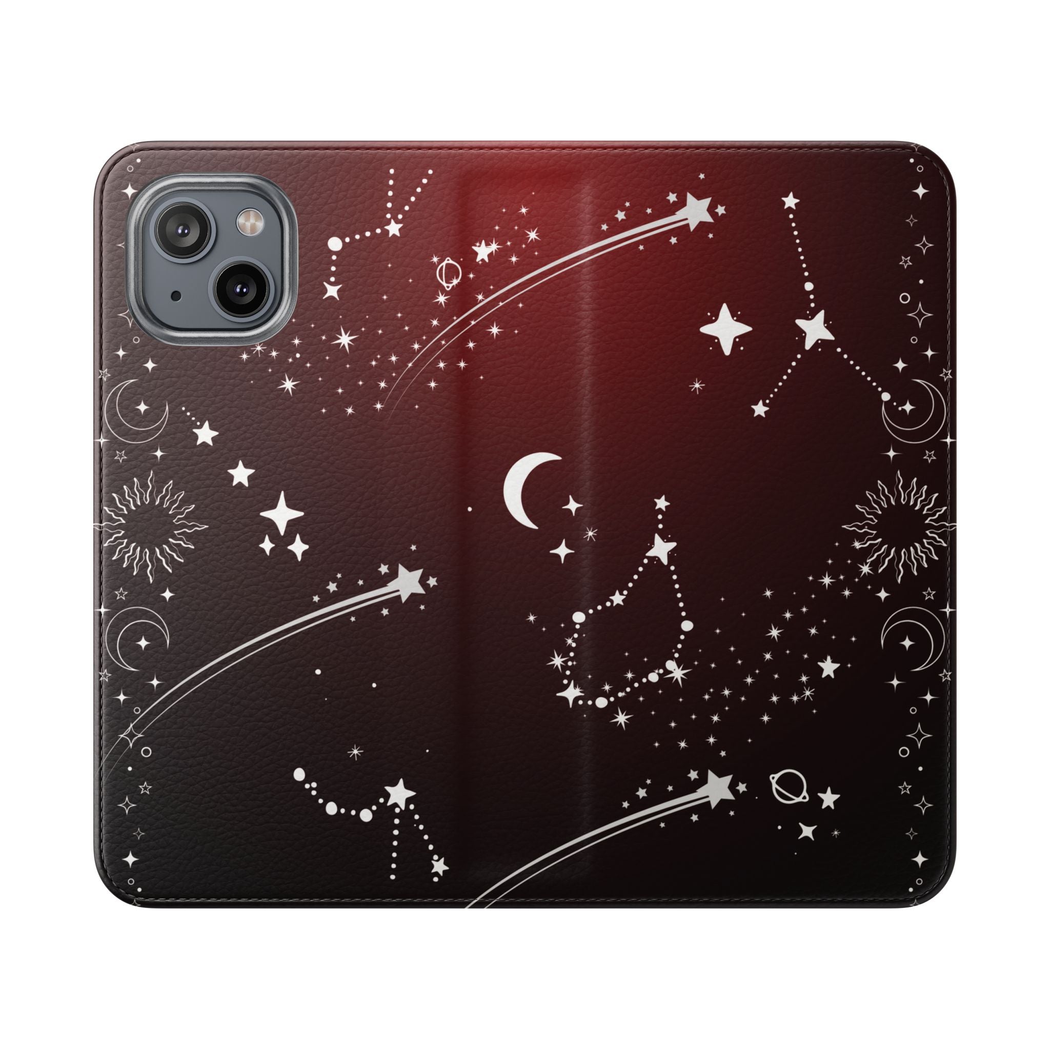 Gothic Celestial Black and Red Flip Wallet Case for iPhone and Samsung Galaxy Phones