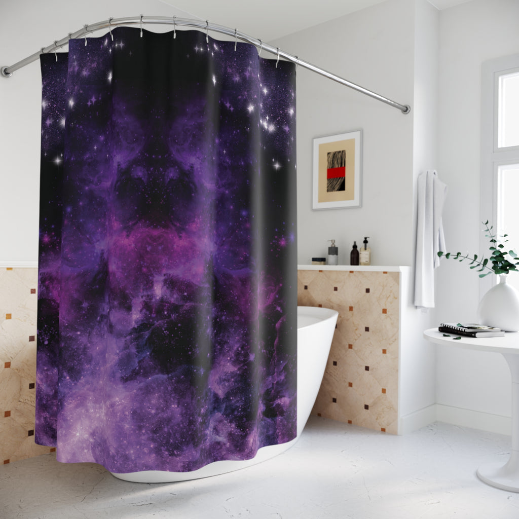 Pastel Goth Galaxy Shower Curtain — Purple Nebula Cosmic Bathroom Decor
