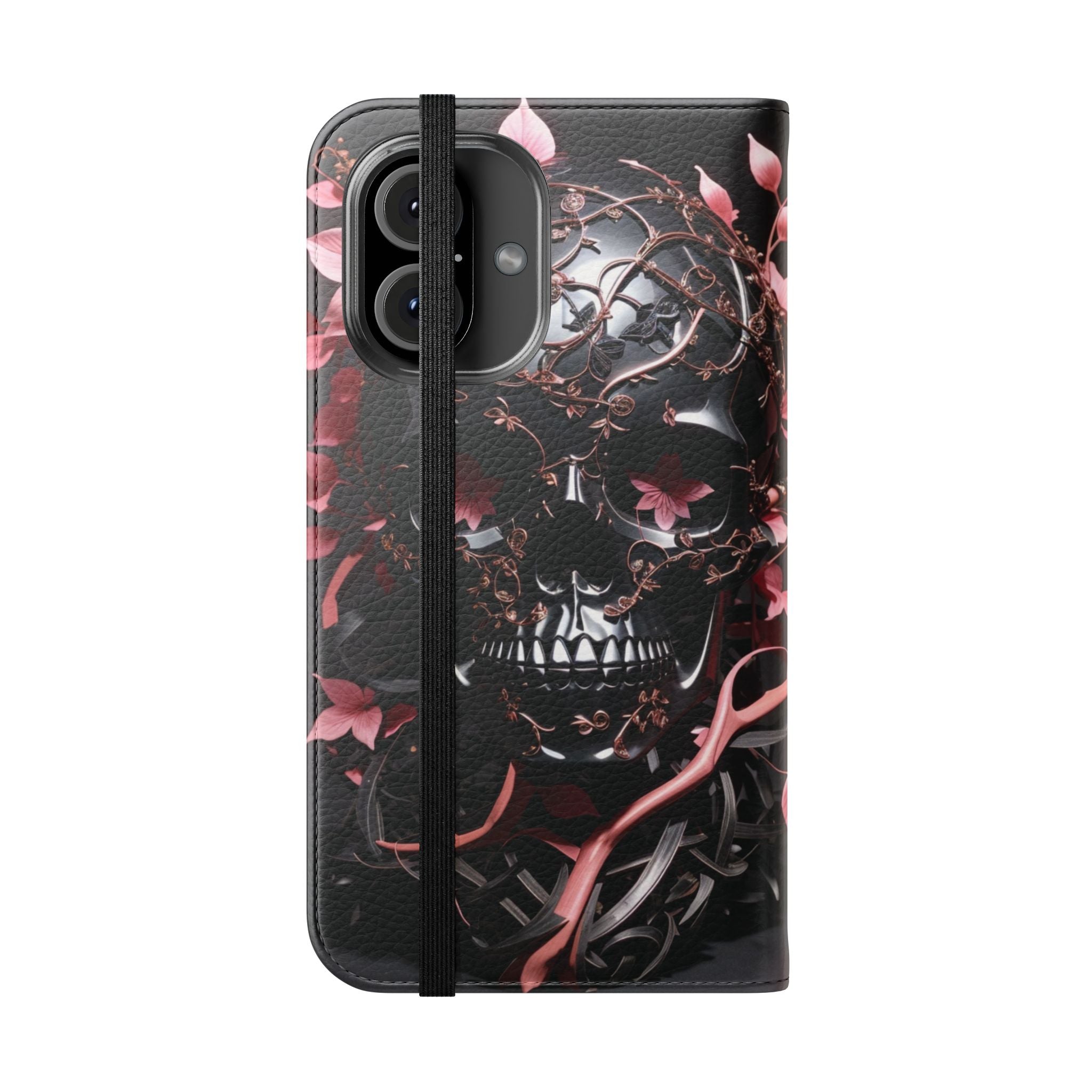Pink Pastel Goth Skull Flip Wallet Phone Case - Skull Wallet Case for Samsung iPhone - Gothic Style Skull Wallet Phone Cases