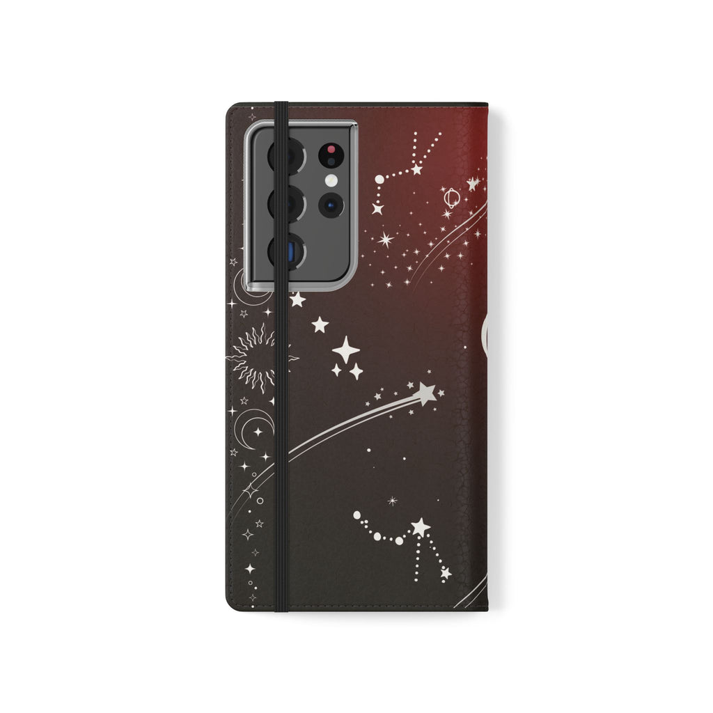 Gothic Celestial Black and Red Flip Wallet Case for iPhone and Samsung Galaxy Phones