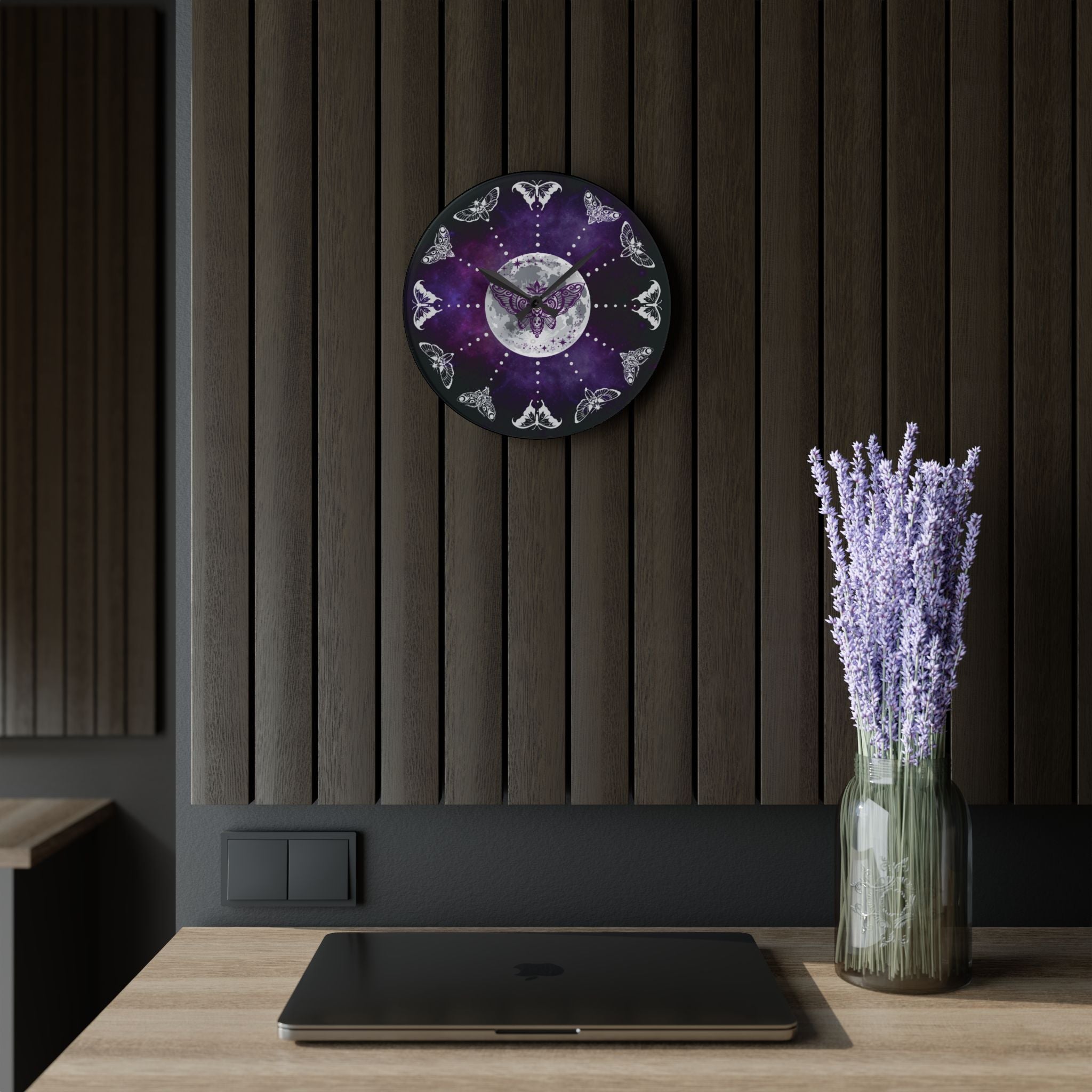 Gothic Lunar Moth Wall Clock — Whimsigoth Full Moon Acrylic Art Print Home Decor