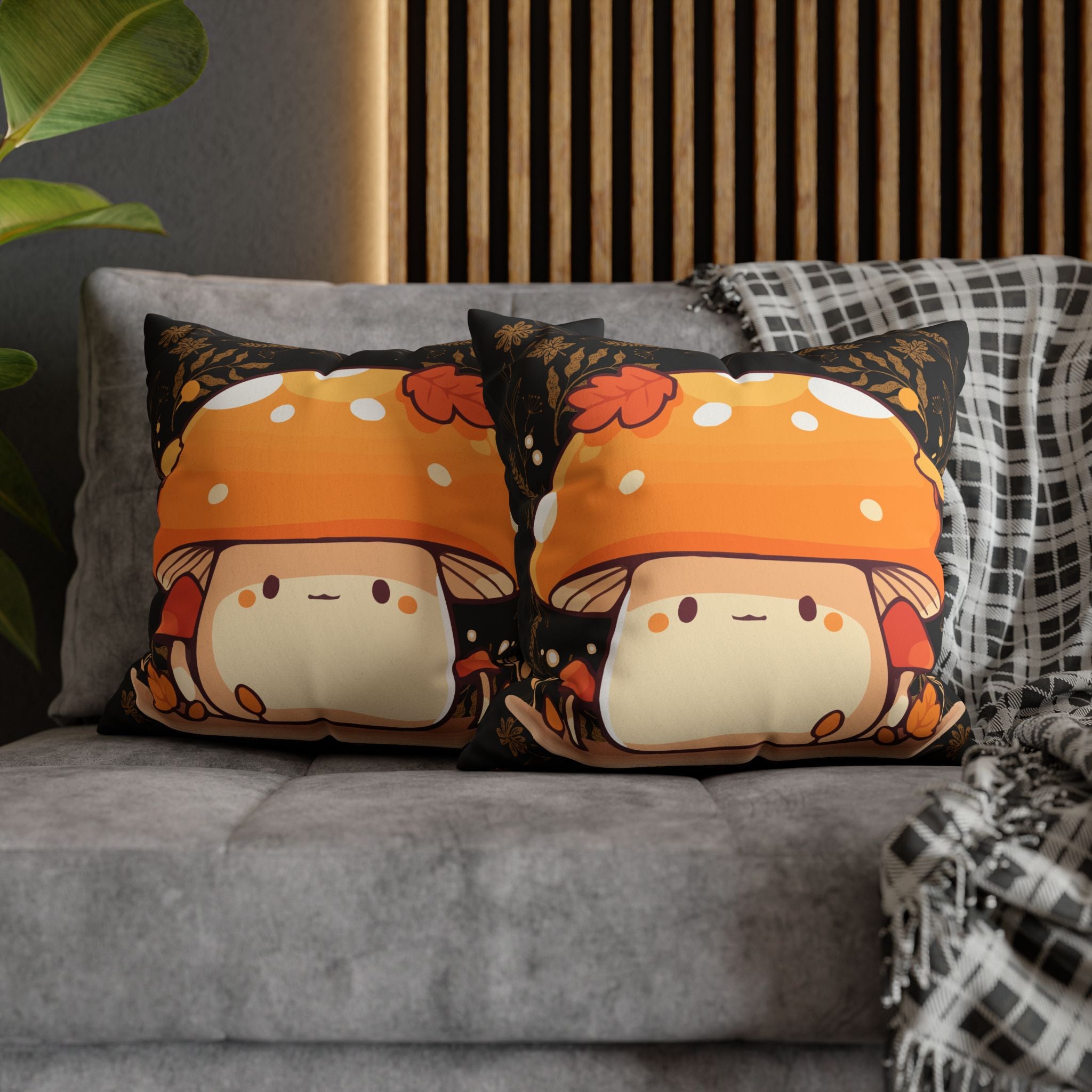 Dark Cottagecore Mushroom Throw Pillow — Forest Witch Kawaii Home Decor