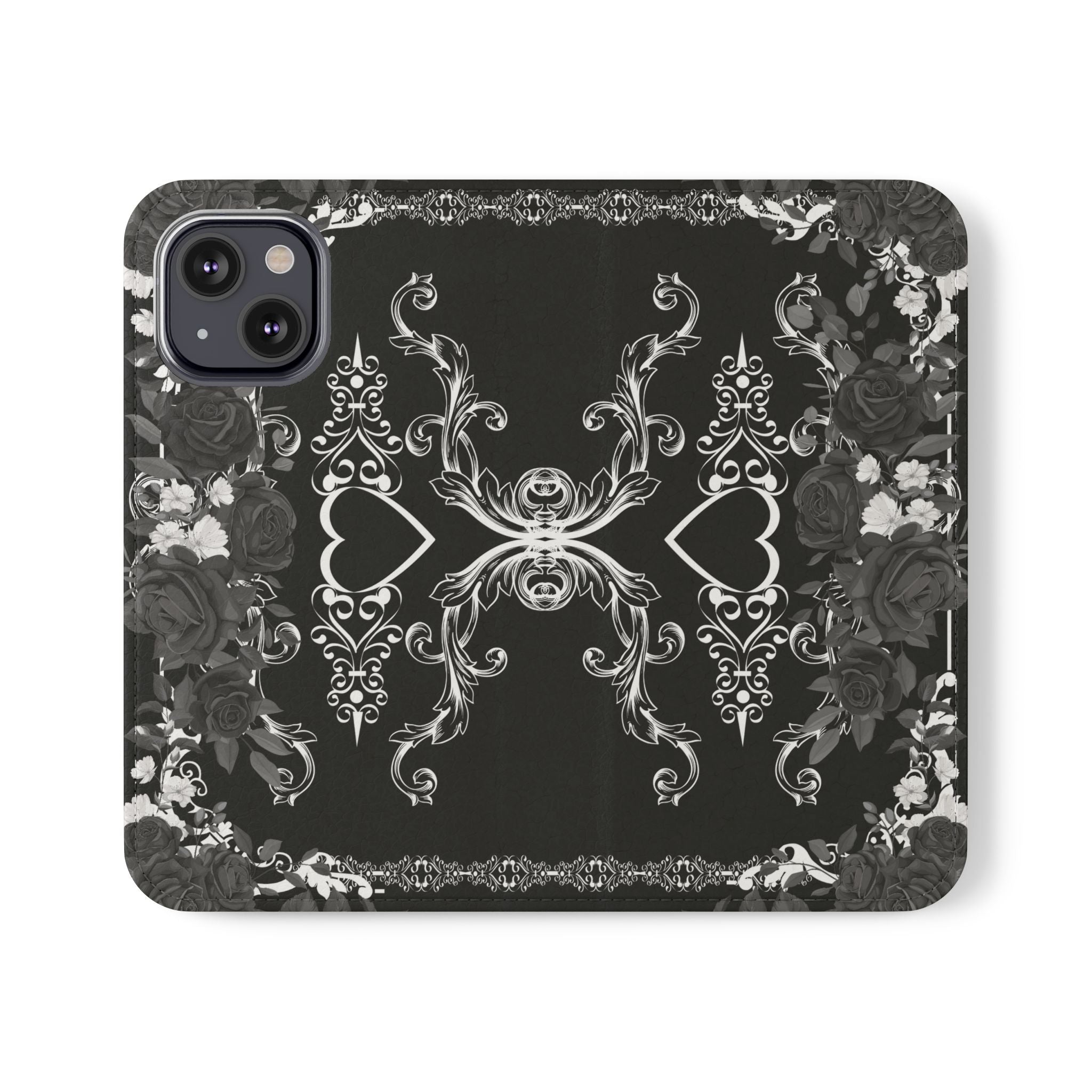 Romantic Goth Wallet Flip Case - Goth Botanical Phone Case