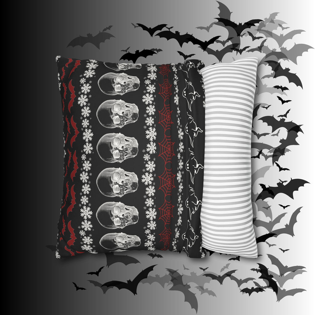 Merry Creepmas Gothic Ugly Sweater Throw Pillow — Goth Holiday Dark Home Decor