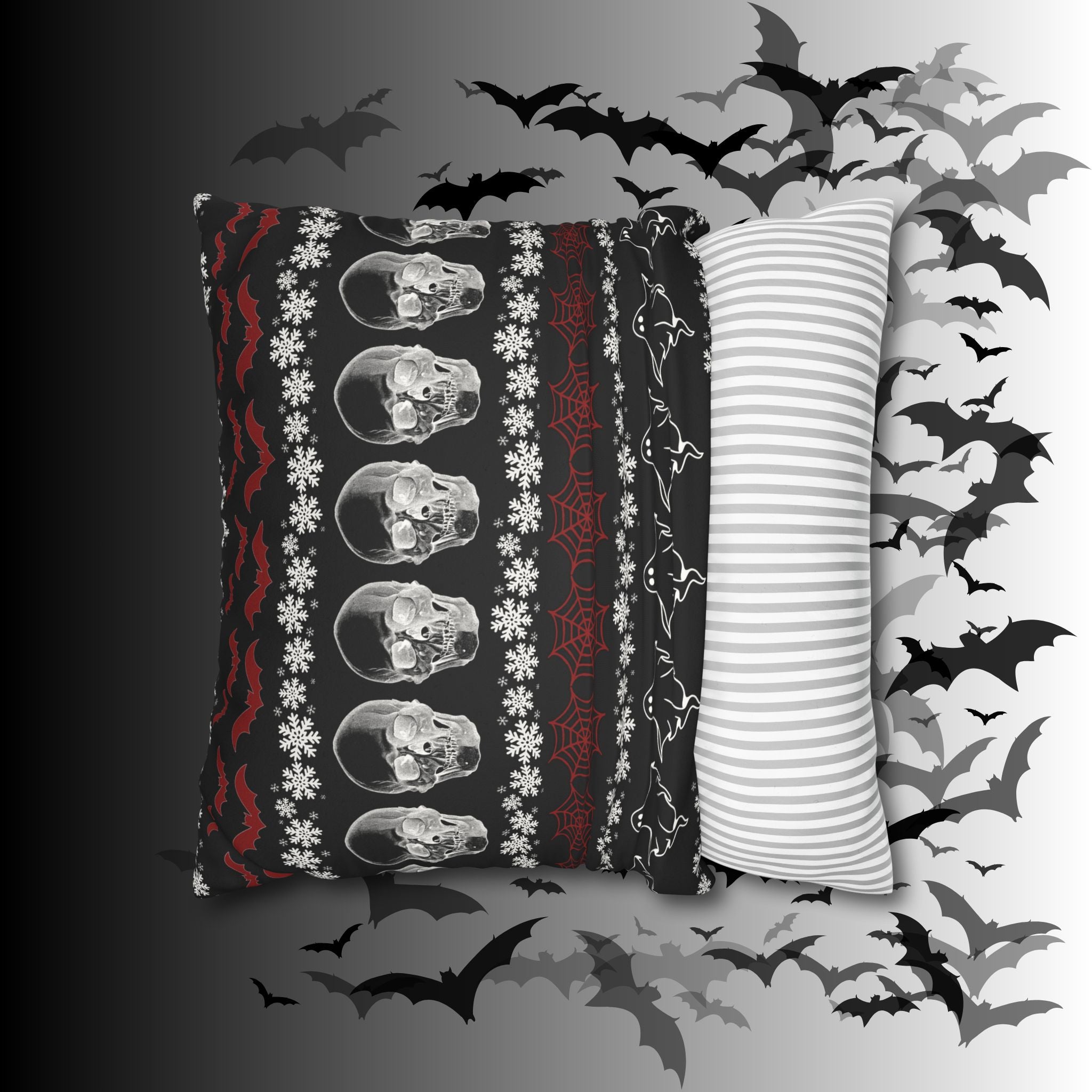 Merry Creepmas Gothic Ugly Sweater Throw Pillow — Goth Holiday Dark Home Decor