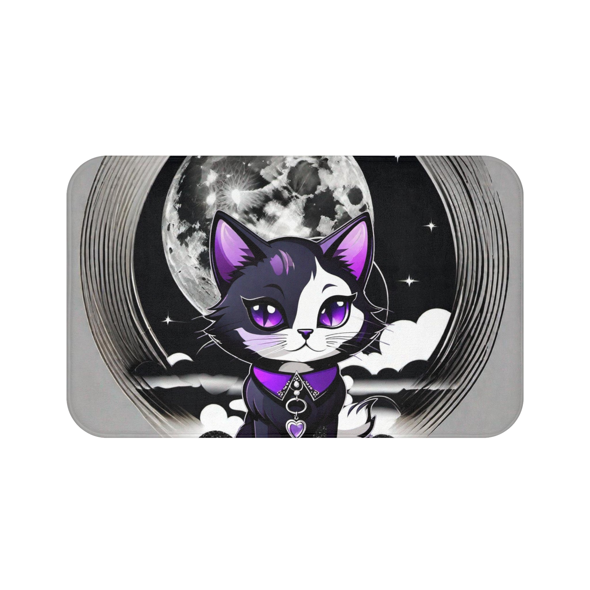 Pastel Goth Black Cat Full Moon Bath Mat — Witchy Bathroom Decor