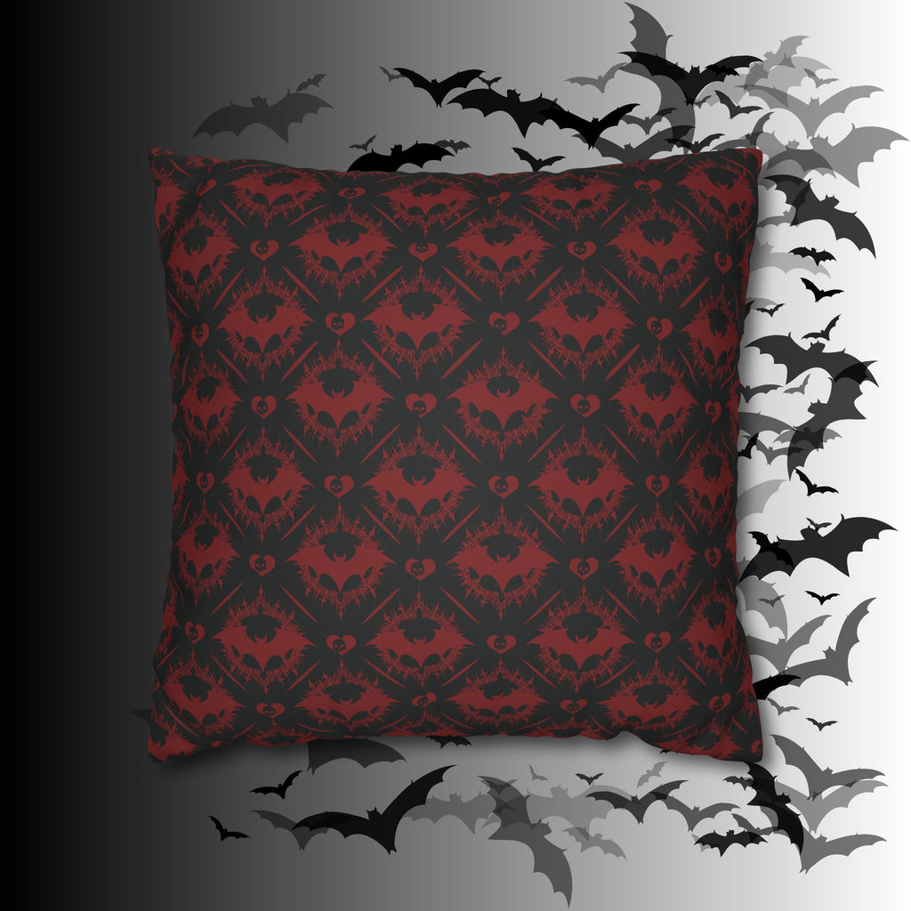 Gothic Bat Diamond Pattern Throw Pillow — Midnight Black Dark Home Decor