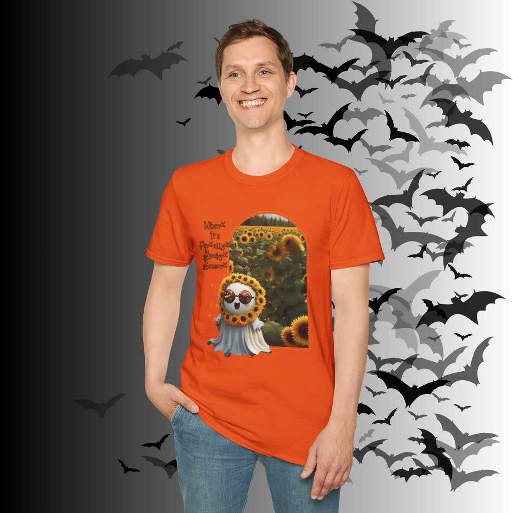 "When It's Finally Spooky Season" Ghost Sunflower T-Shirt — Halloween Tee