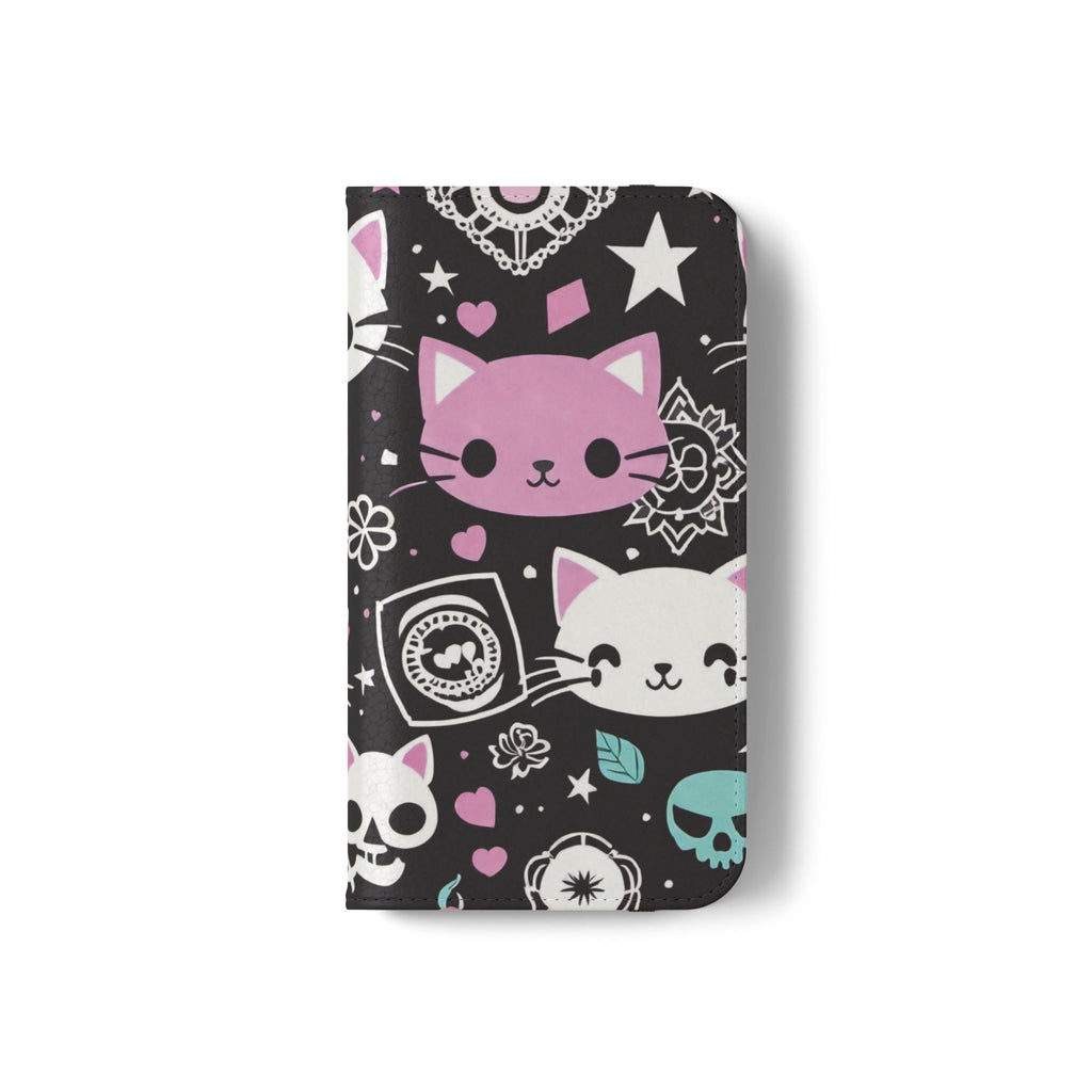 Pastel Goth Cat Flip Wallet Phone Case - Goth Cat Wallet Case for Samsung iPhone - Gothic Style Cats Wallet Phone Cases