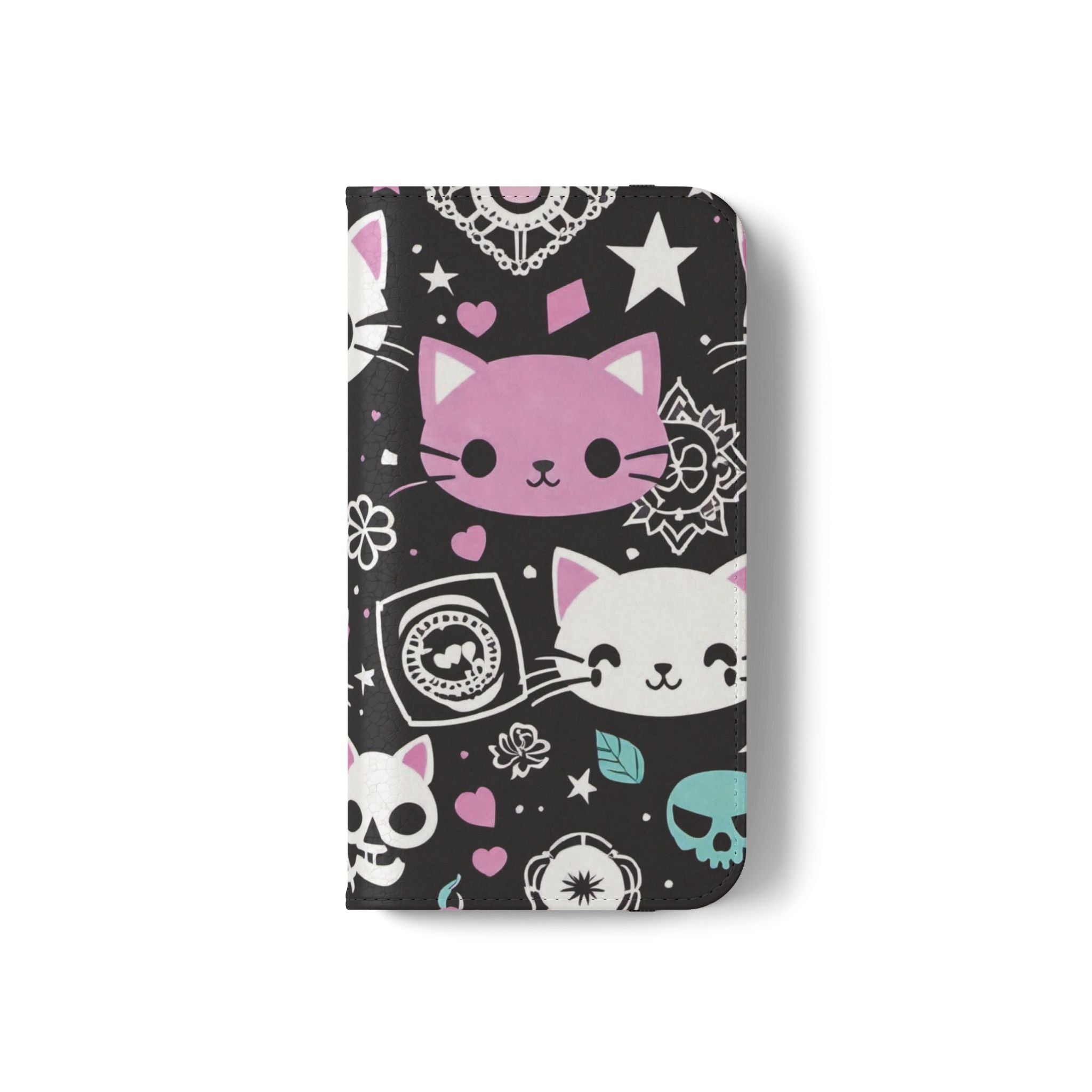 Pastel Goth Cat Flip Wallet Phone Case - Goth Cat Wallet Case for Samsung iPhone - Gothic Style Cats Wallet Phone Cases