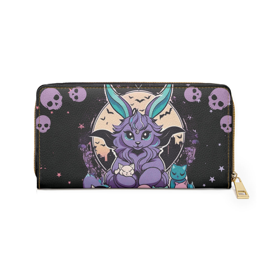 Pastel Goth Baphomet Wallet | Kawaii Skull Faux Leather Zipper Clutch
