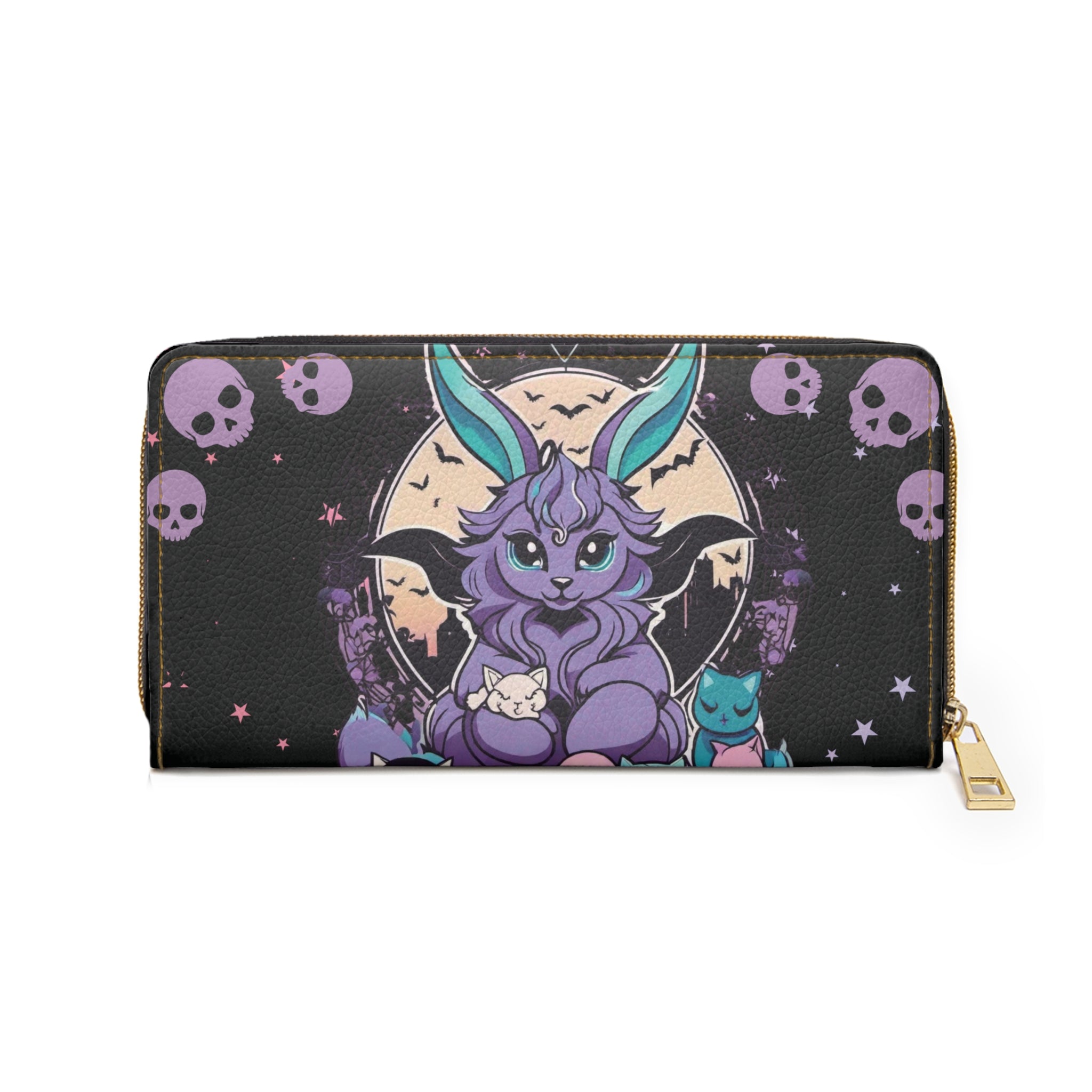 Pastel Goth Baphomet Wallet | Kawaii Skull Faux Leather Zipper Clutch