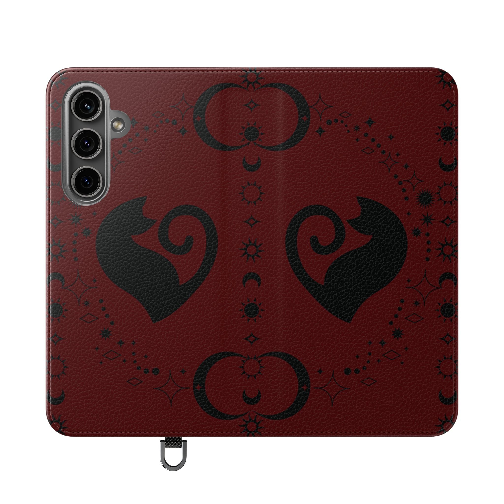 Dark Academia Celestial Black Cat Flip Wallet Case for iPhone and Samsung Galaxy Phones