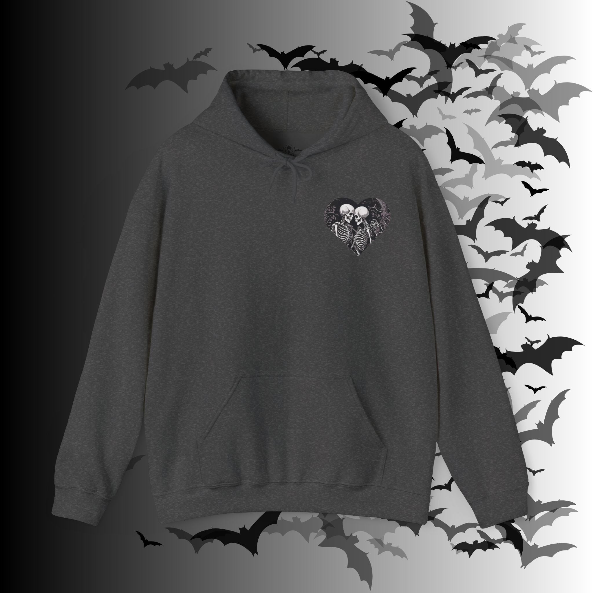 Gothic Skeleton "Forever Yours" Couples Hoodie — Dark Romance Front & Back Print
