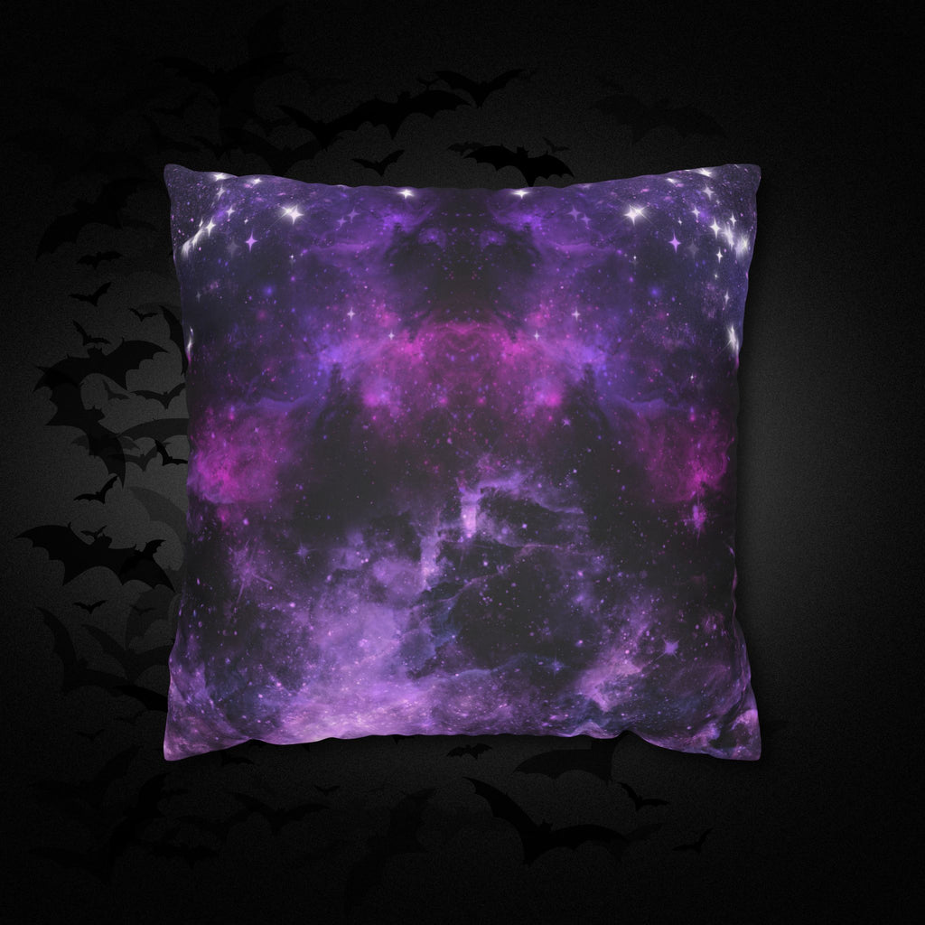 Purple Galaxy Cosmic Throw Pillow — Dark Celestial Witchy Home Decor