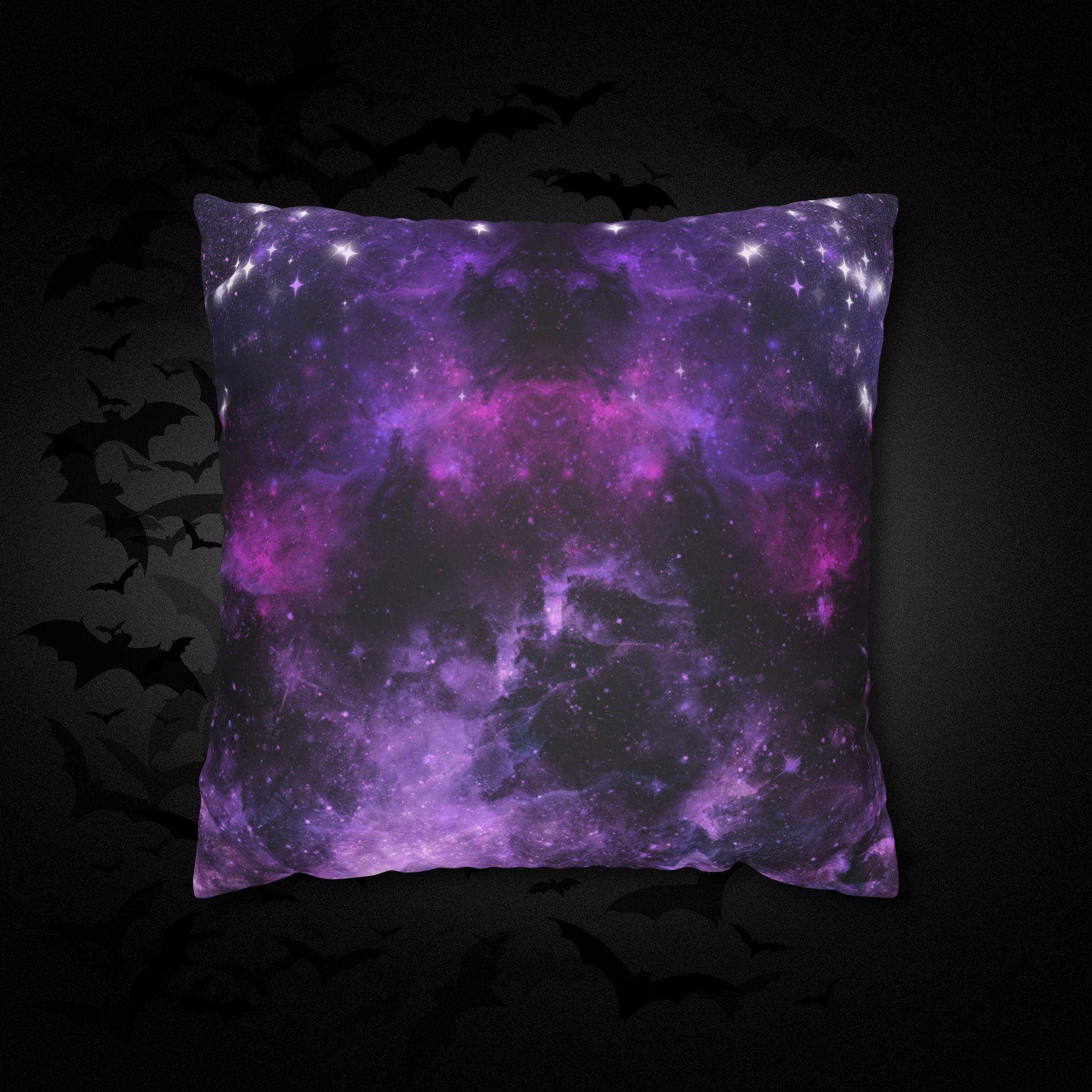 Purple Galaxy Cosmic Throw Pillow — Dark Celestial Witchy Home Decor