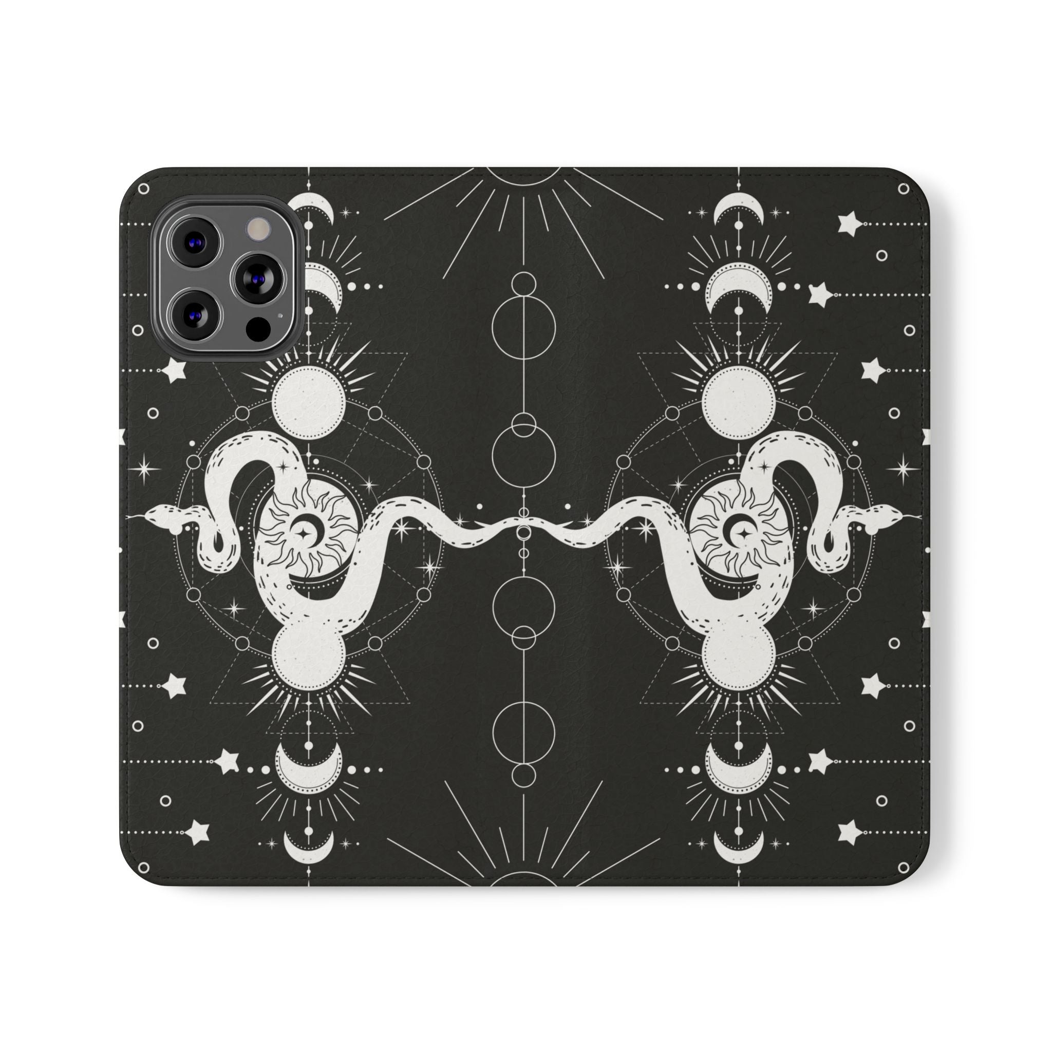 Gothic Style Celestial Snake Moon Phases Wallet Flip PhoneCase - Celestial Style Phone Case for iPhone and Samsung - Moon Phases Wallet Case