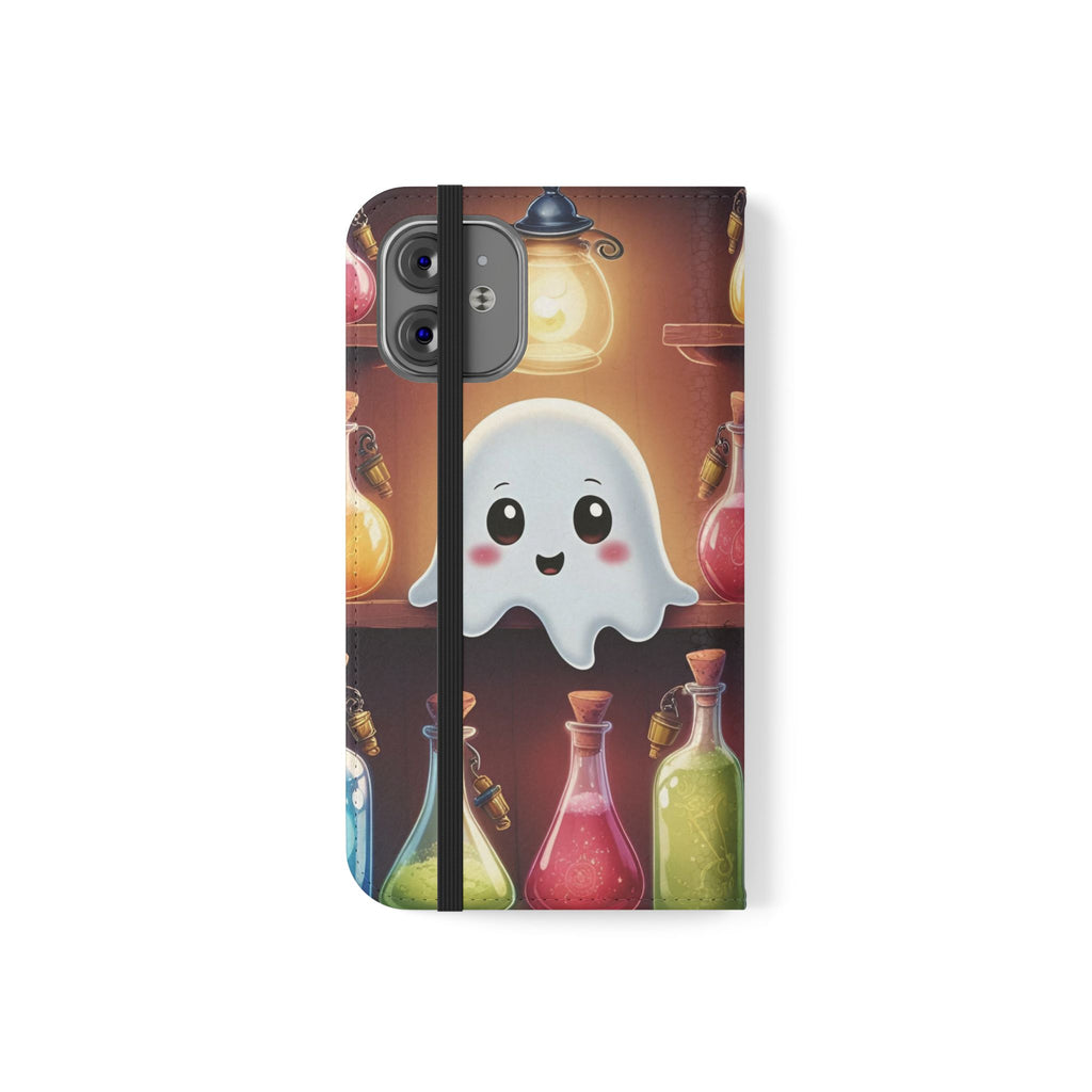 Apothecary Ghost Flip Wallet Case - Spooky Halloween Phone Case - Gothic Ghost Smartphone Case -  Ghost on a Shelf Wallet Case
