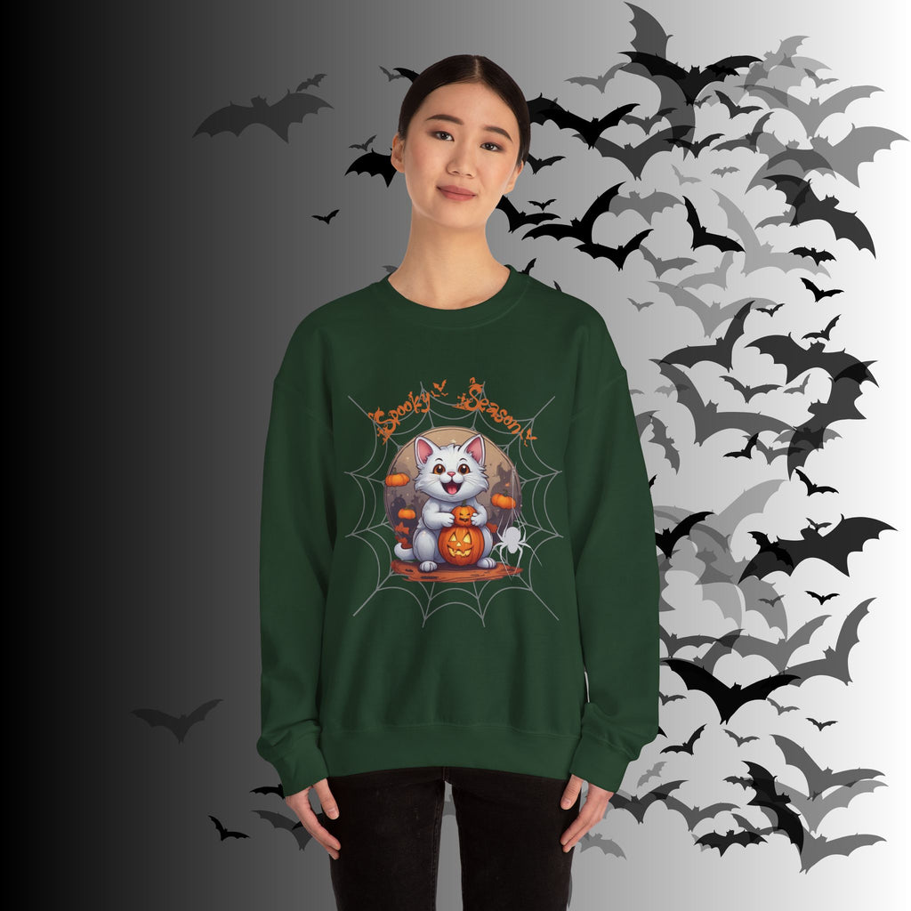 Spooky Season Cat Crewneck Sweatshirt — Kawaii Halloween Pumpkin