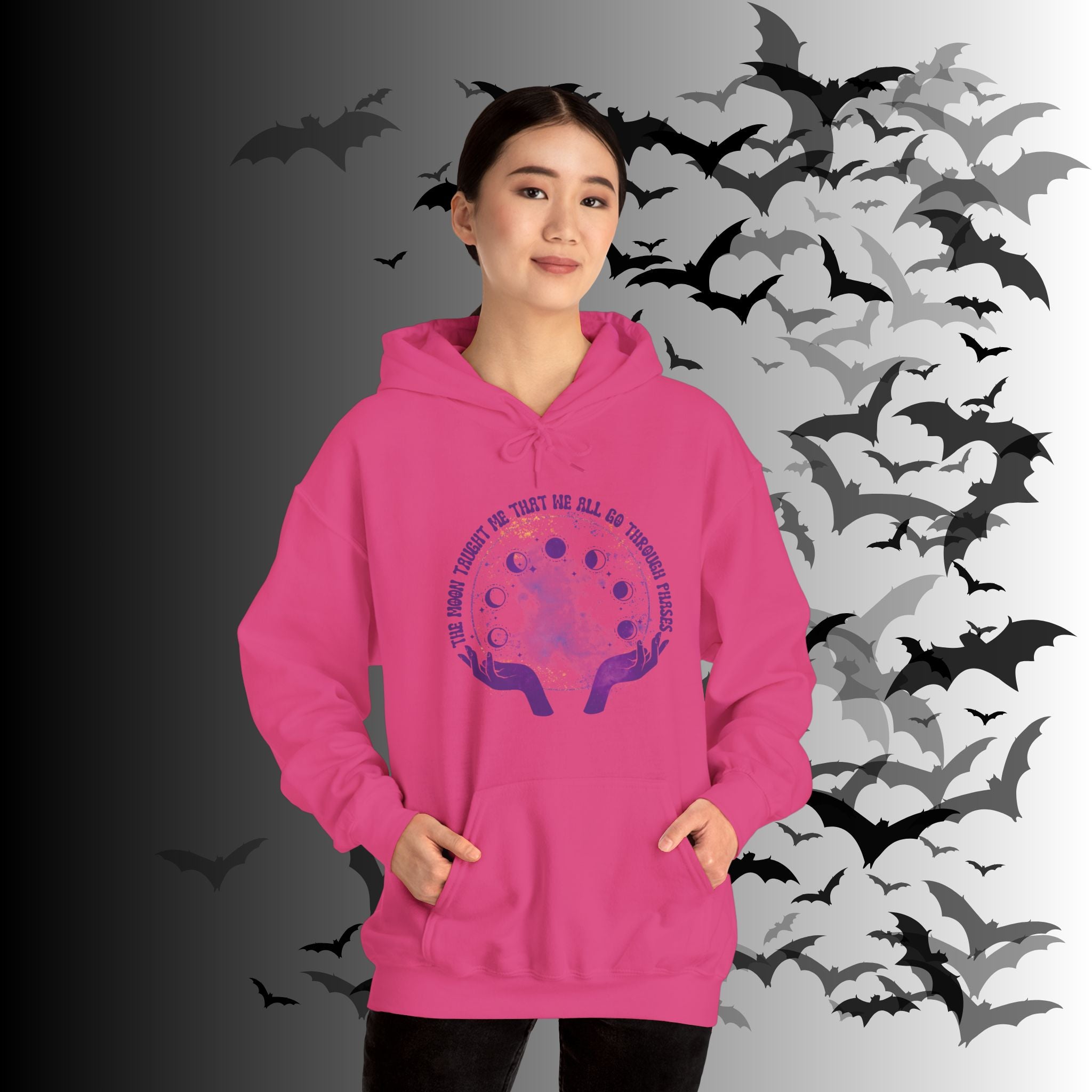 The Moon Taught Me We All Go Through Phases Hoodie — Witchy Moon Phase Pullover