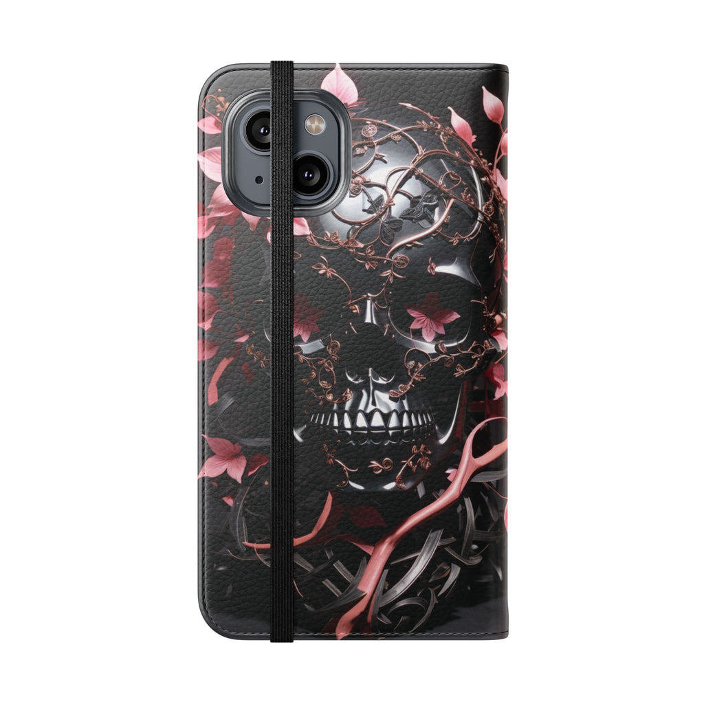 Pink Pastel Goth Skull Flip Wallet Phone Case - Skull Wallet Case for Samsung iPhone - Gothic Style Skull Wallet Phone Cases