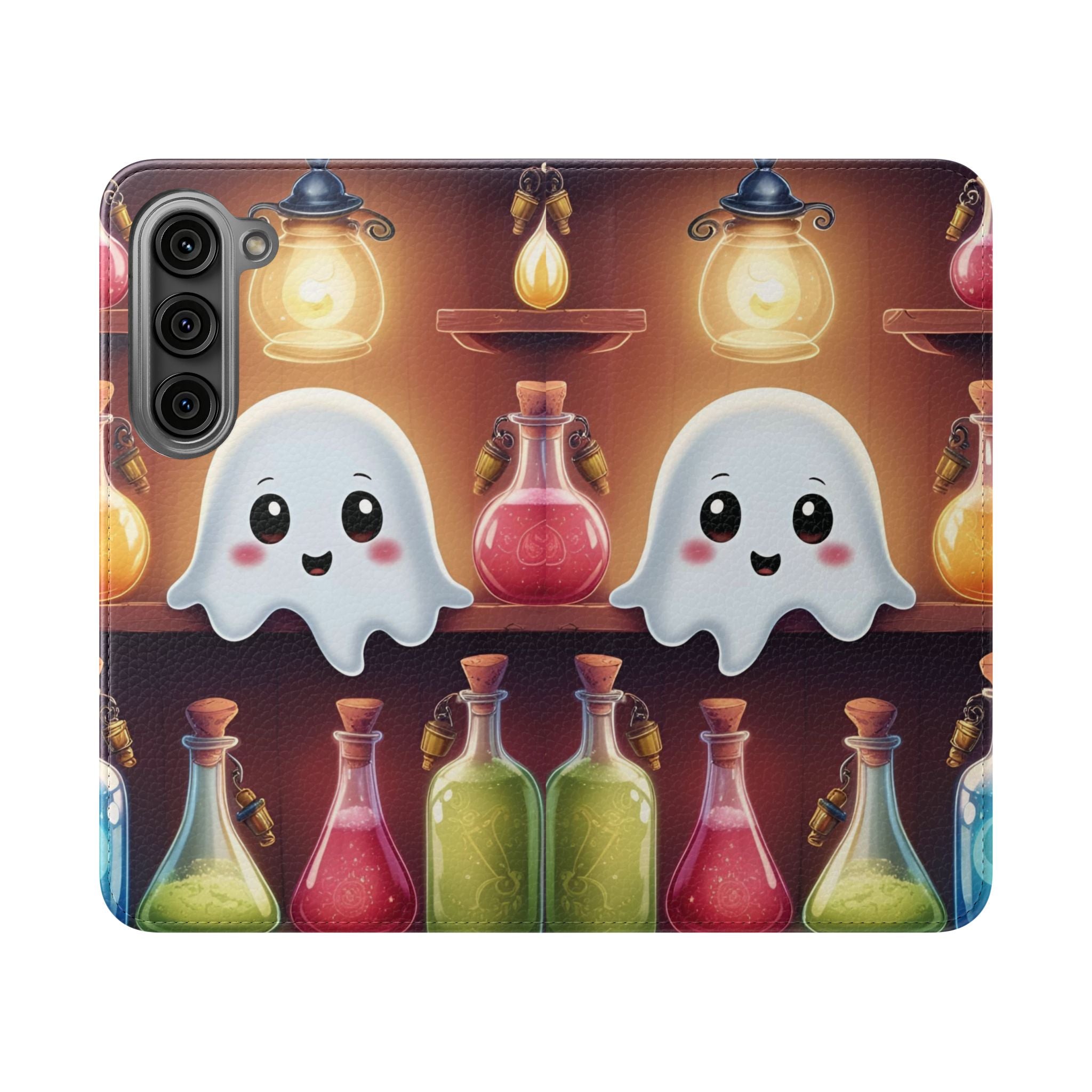 Apothecary Ghost Flip Wallet Case - Spooky Halloween Phone Case - Gothic Ghost Smartphone Case -  Ghost on a Shelf Wallet Case