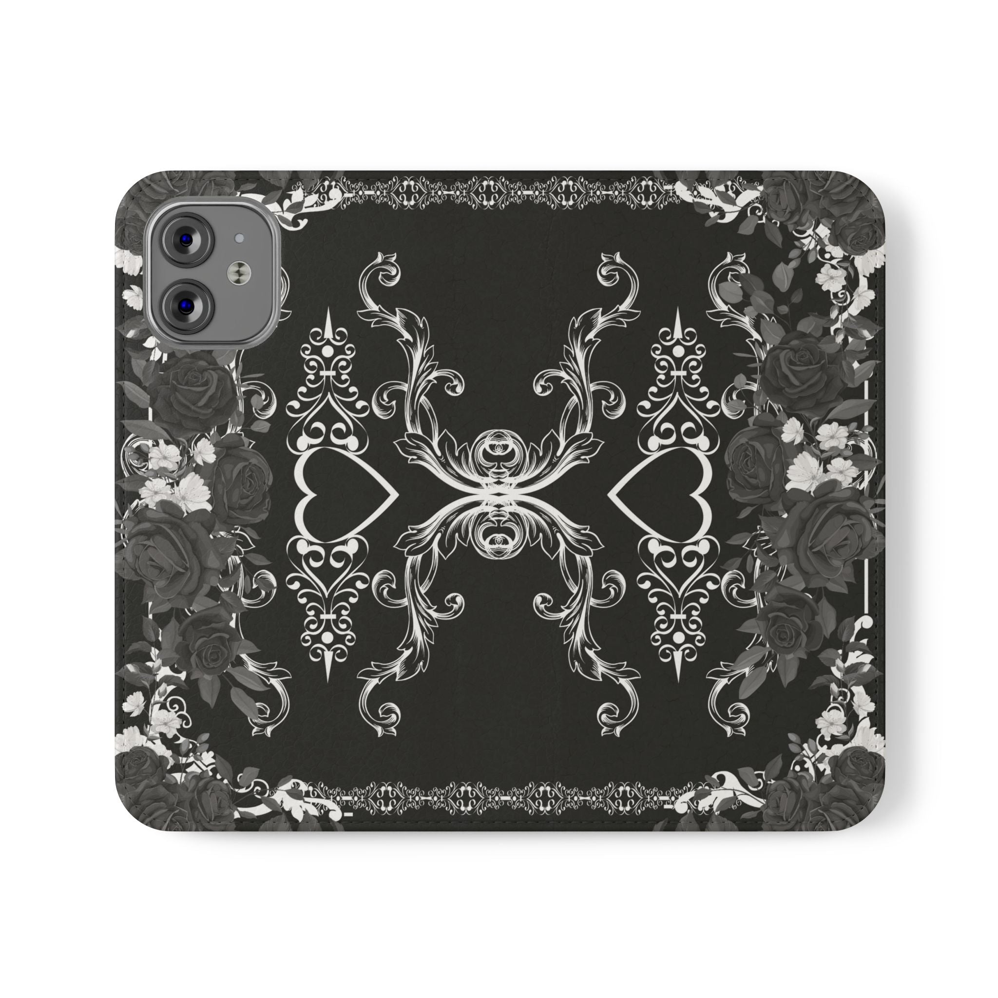 Romantic Goth Wallet Flip Case - Goth Botanical Phone Case