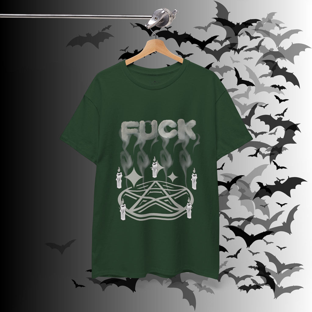 "FUCK" Pentagram Candle Ritual T-Shirt — Goth Humor Occult Tee