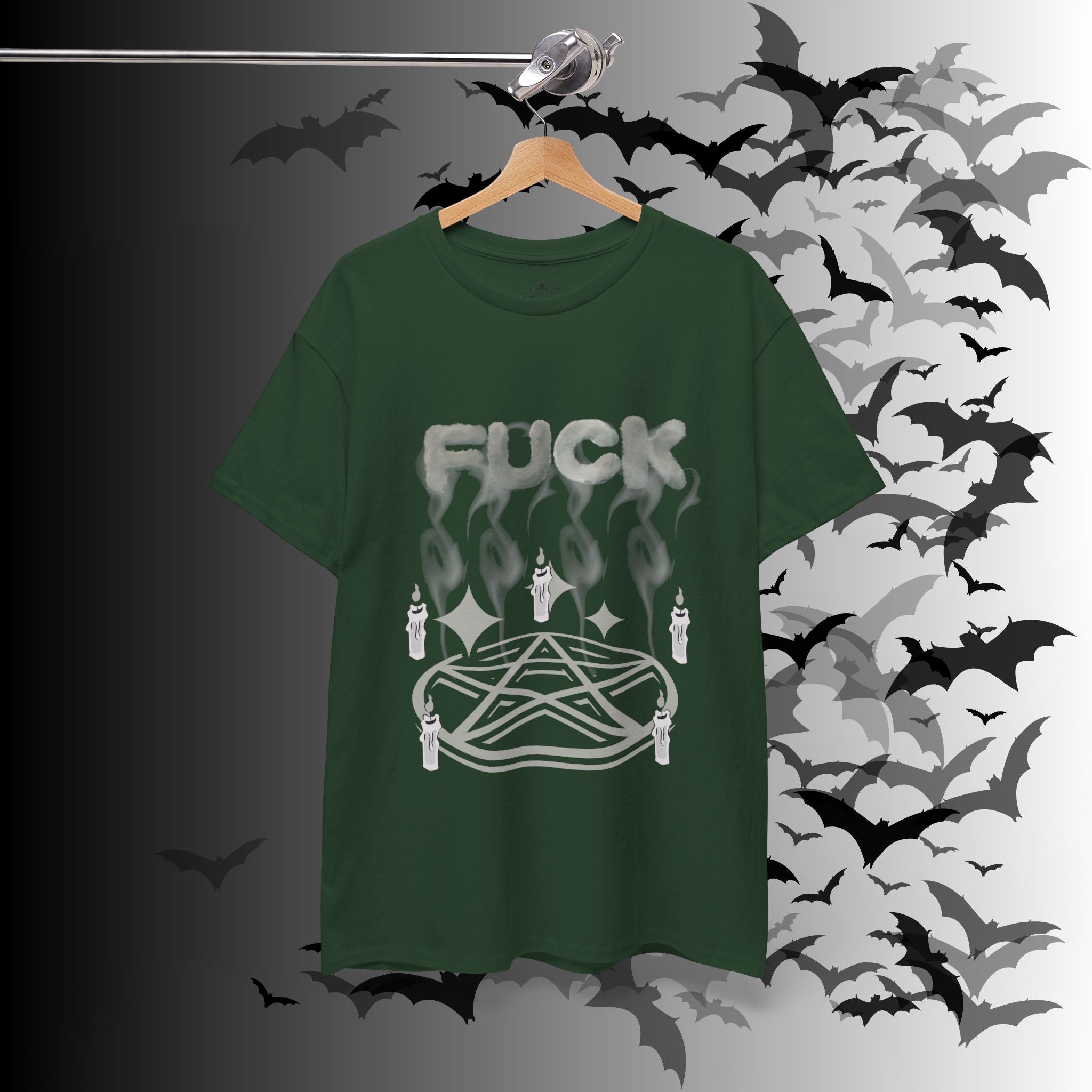 "FUCK" Pentagram Candle Ritual T-Shirt — Goth Humor Occult Tee