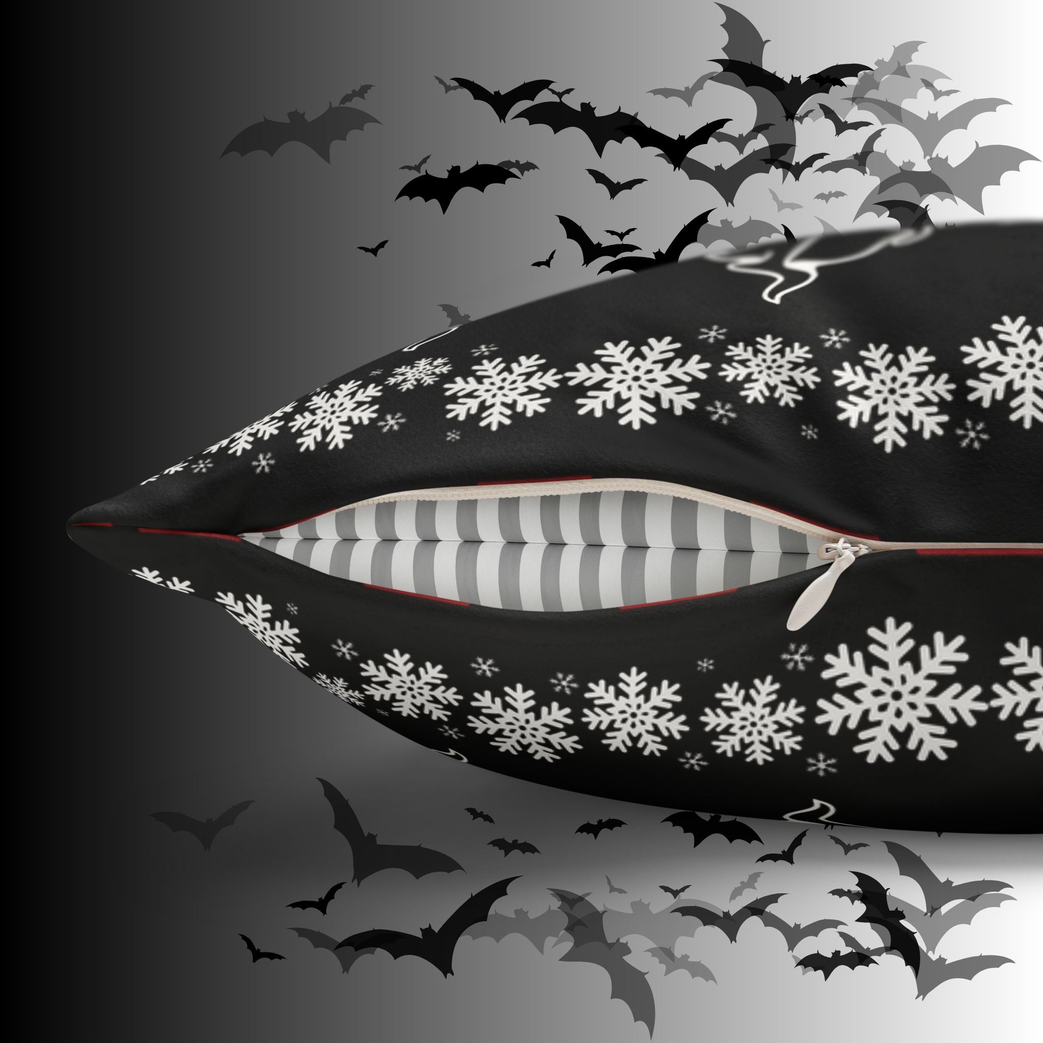 Merry Creepmas Gothic Ugly Sweater Throw Pillow — Goth Holiday Dark Home Decor