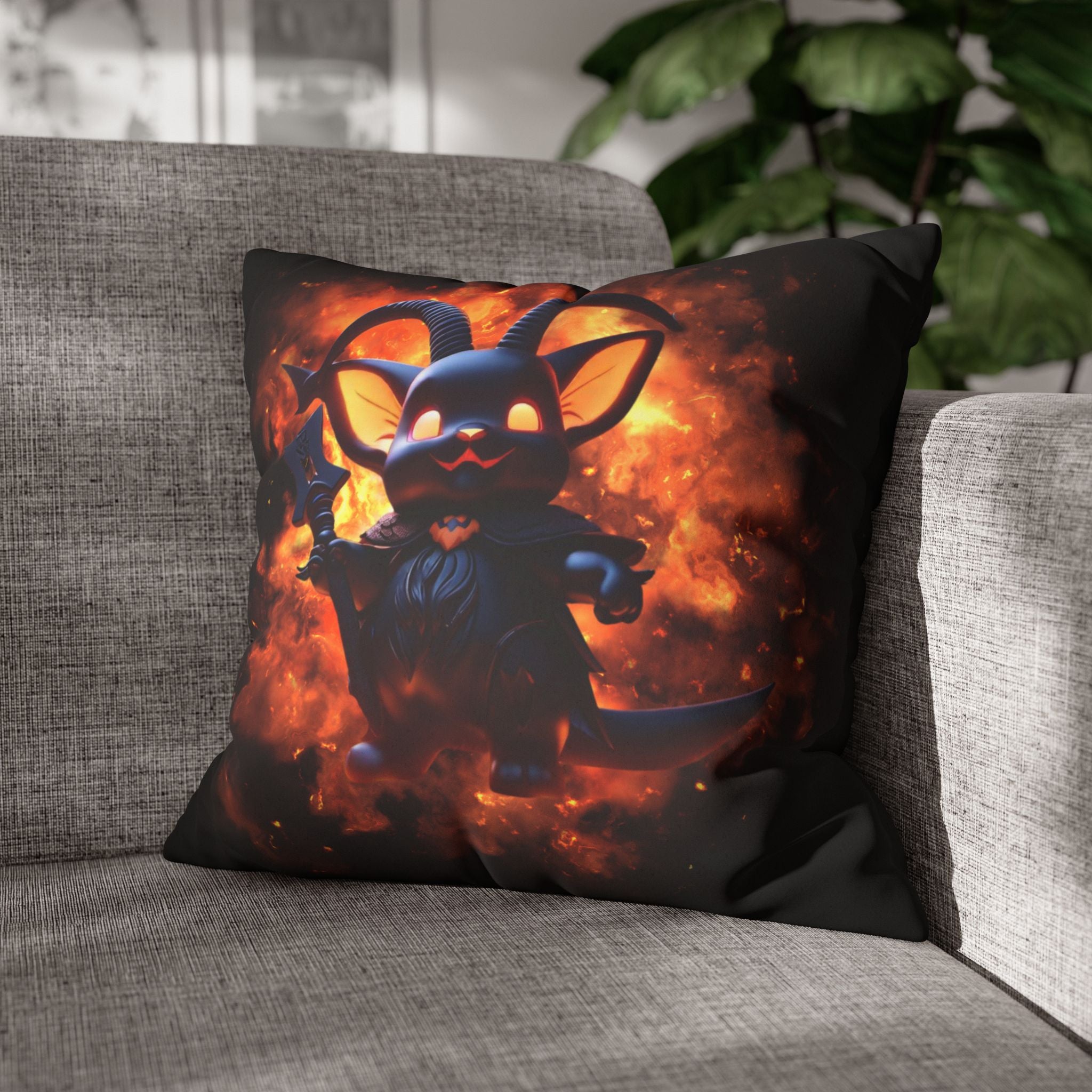 Cute Baphomet Throw Pillow — Gothic Occult Dark Home Decor