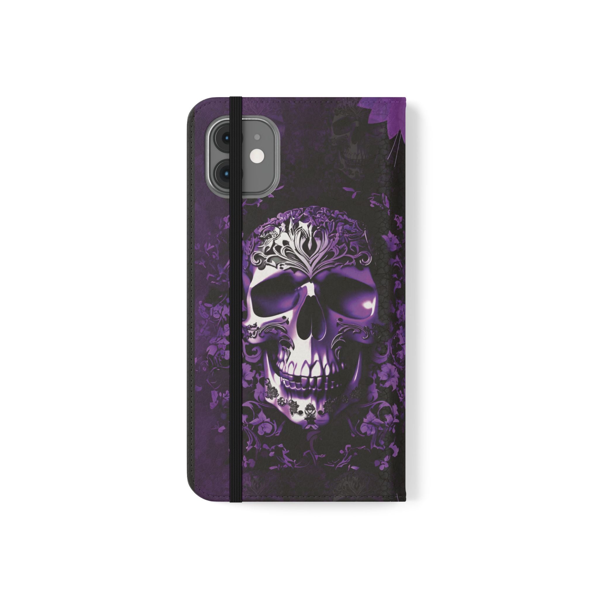 Purple Pastel Goth Skull Flip Wallet Phone Case - Skull Wallet Case for Samsung iPhone - Gothic Style Skull Wallet Phone Cases