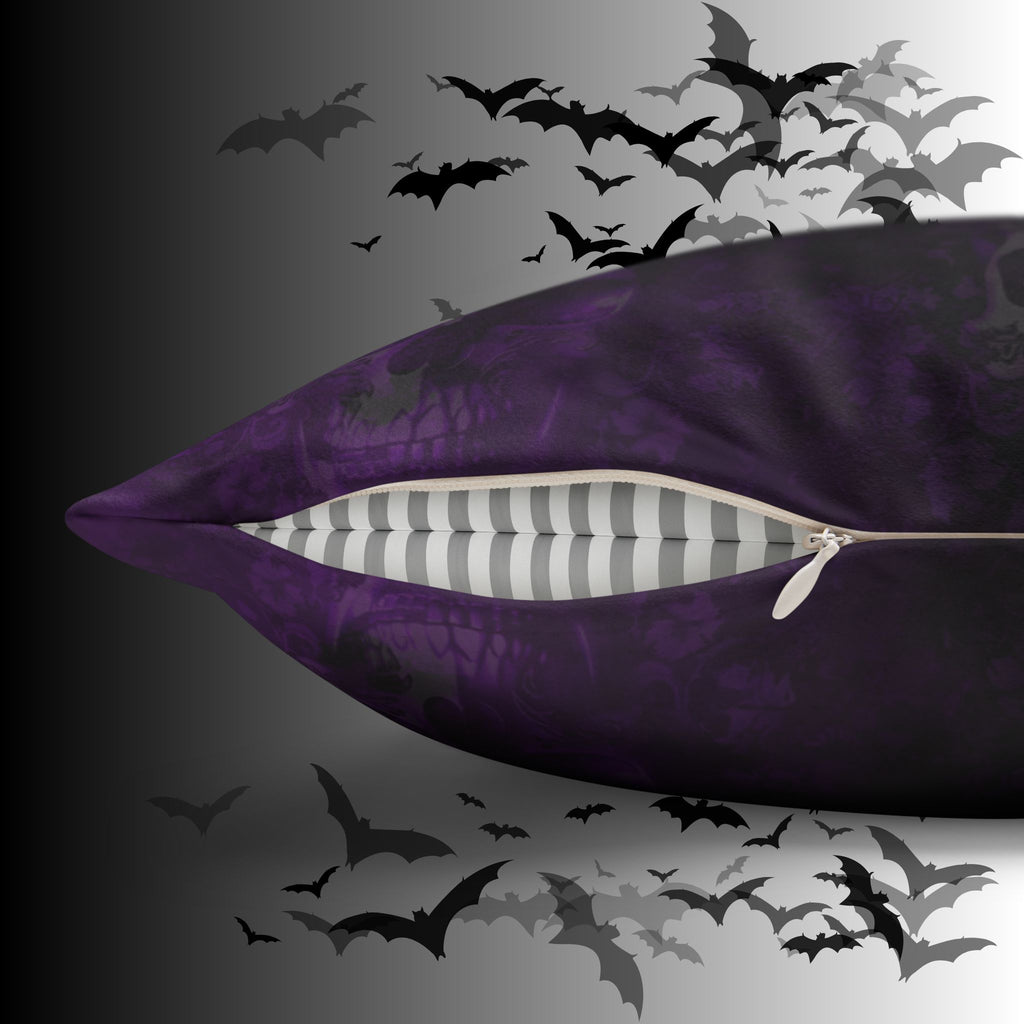 Purple Gothic Skull Throw Pillow — Damask Dark Home Decor