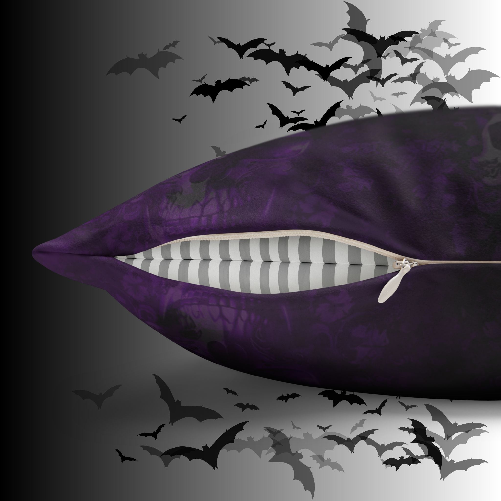 Purple Gothic Skull Throw Pillow — Damask Dark Home Decor