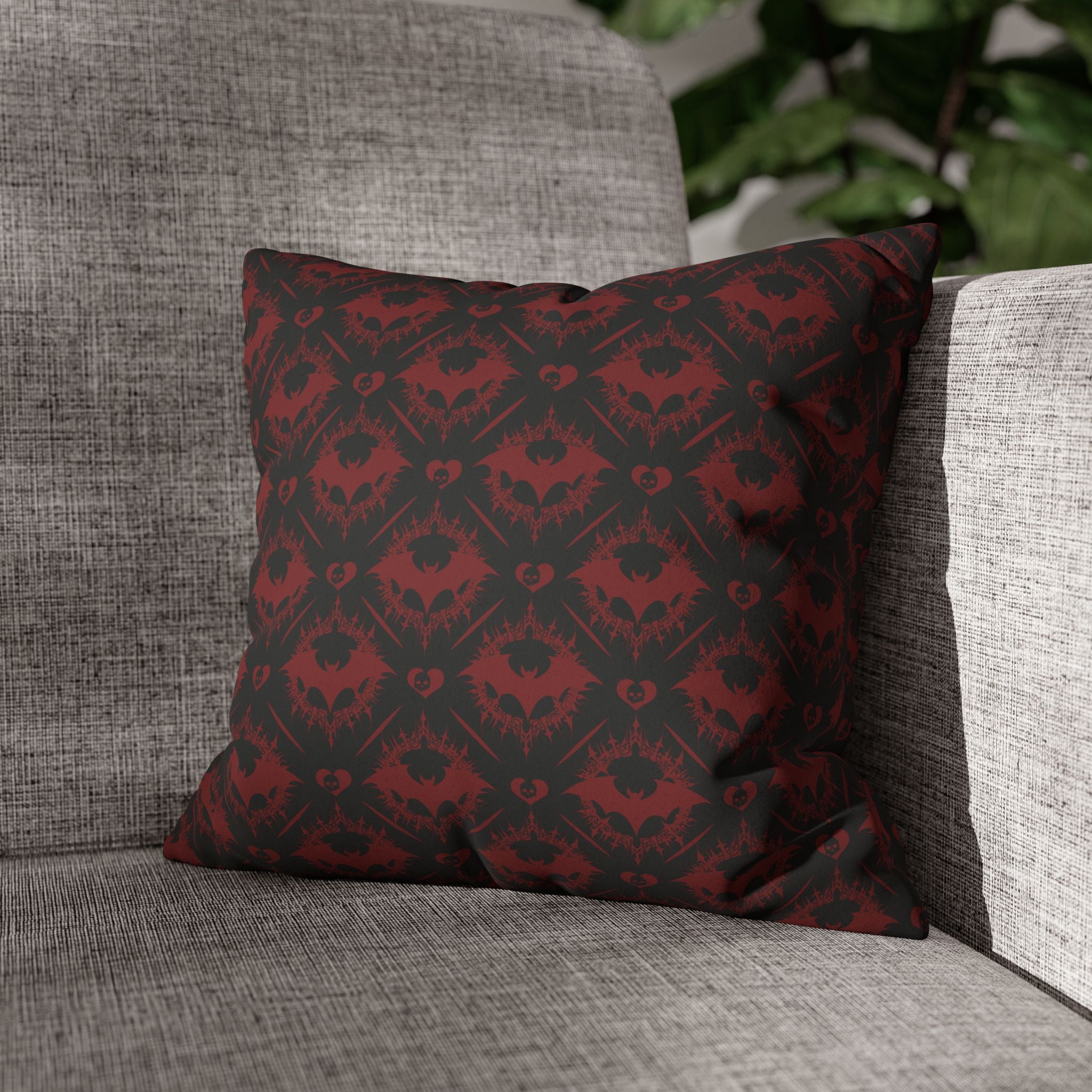 Gothic Bat Diamond Pattern Throw Pillow — Midnight Black Dark Home Decor