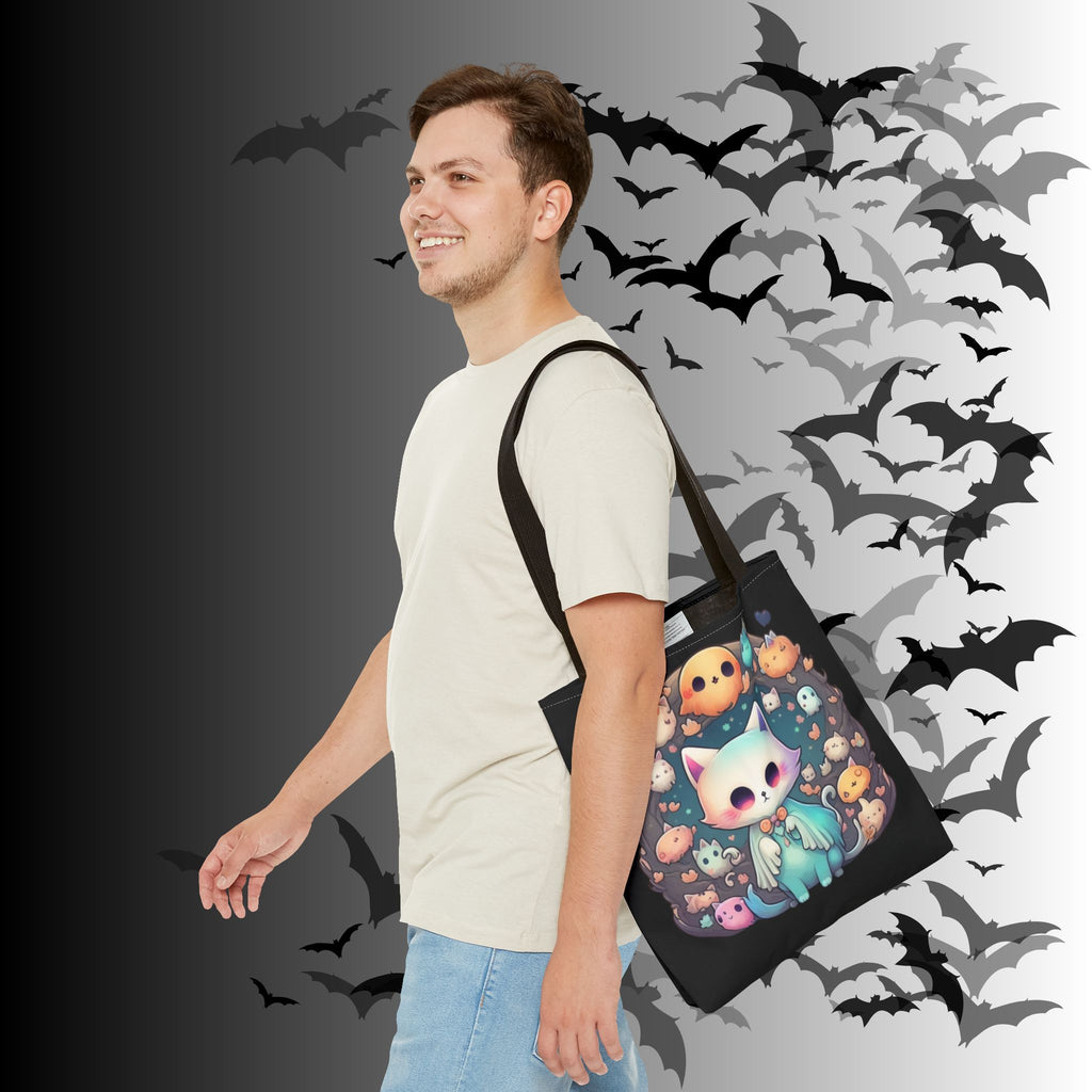 Pastel Goth Ghost Cat Tote Bag — Kawaii Spooky All-Over Print