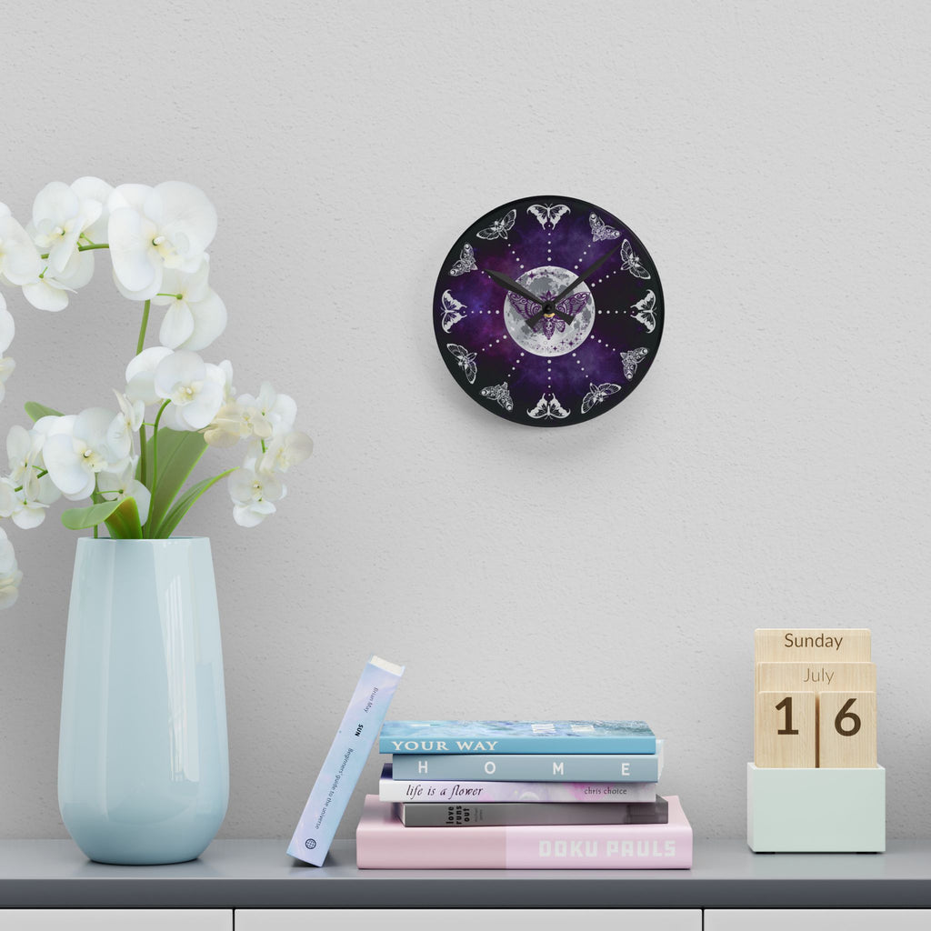 Gothic Lunar Moth Wall Clock — Whimsigoth Full Moon Acrylic Art Print Home Decor