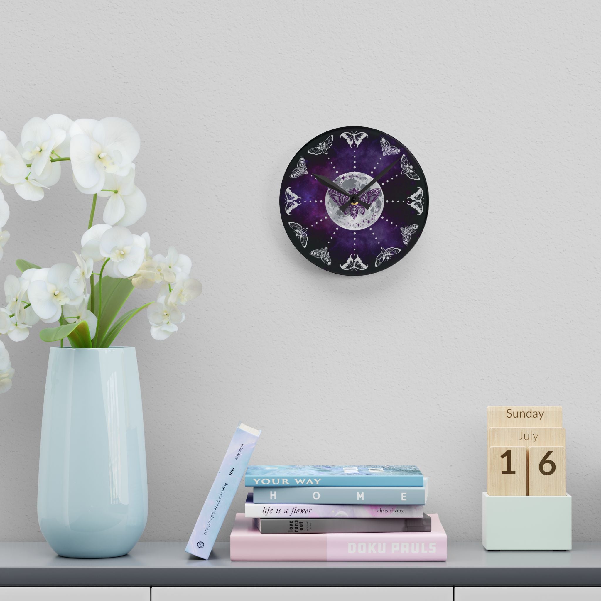 Gothic Lunar Moth Wall Clock — Whimsigoth Full Moon Acrylic Art Print Home Decor