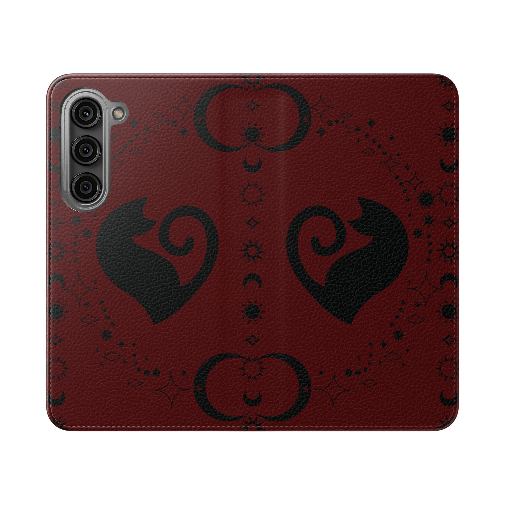 Dark Academia Celestial Black Cat Flip Wallet Case for iPhone and Samsung Galaxy Phones