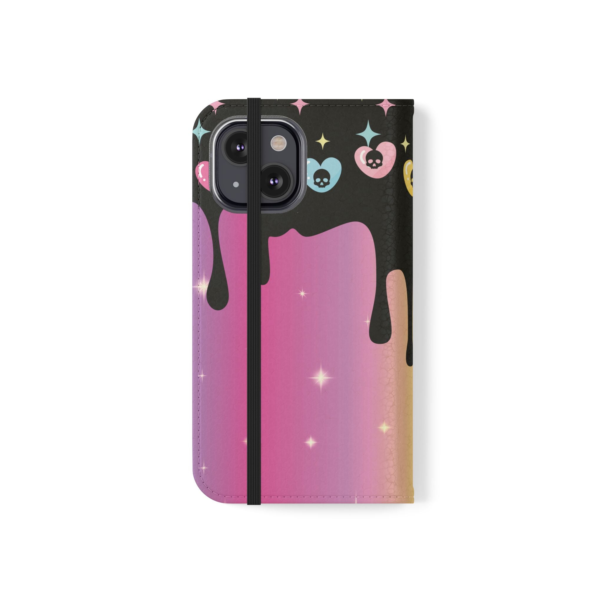 Pastel Goth Drippy Rainbow Skulls Flip Wallet Phone Case - Wallet Case for Samsung and iPhone - Gothic Style Wallet Phone Cases