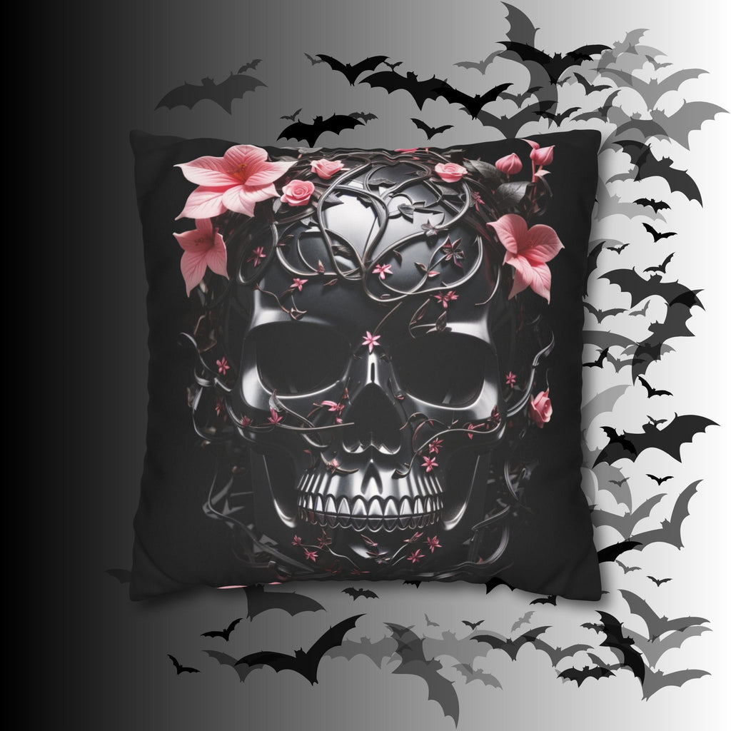 Gothic Botanical Skull Throw Pillow — Dark Floral Pastel Goth Home Decor
